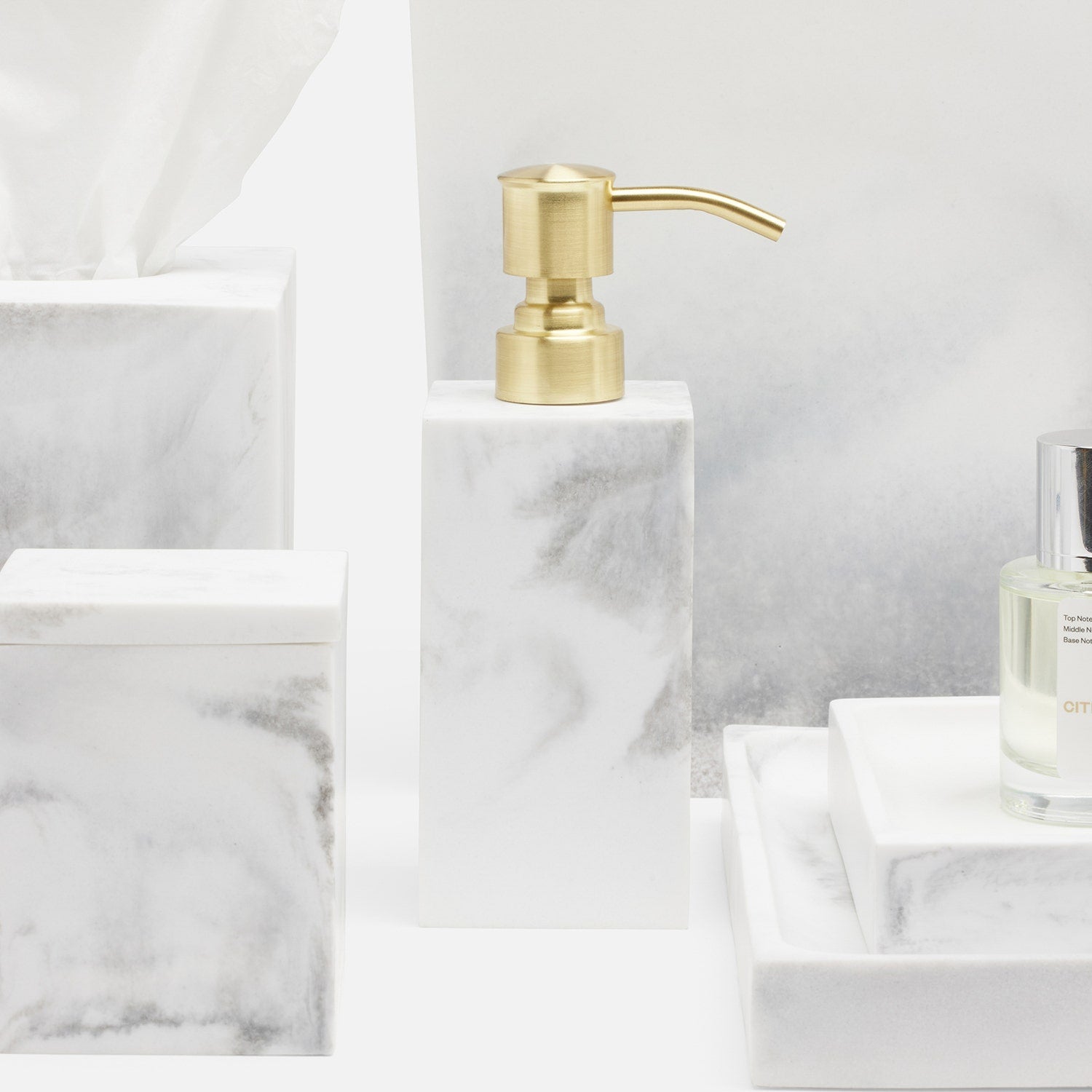 Parma, White/Gray Swirled, Soap Pump, Square Straight, Resin