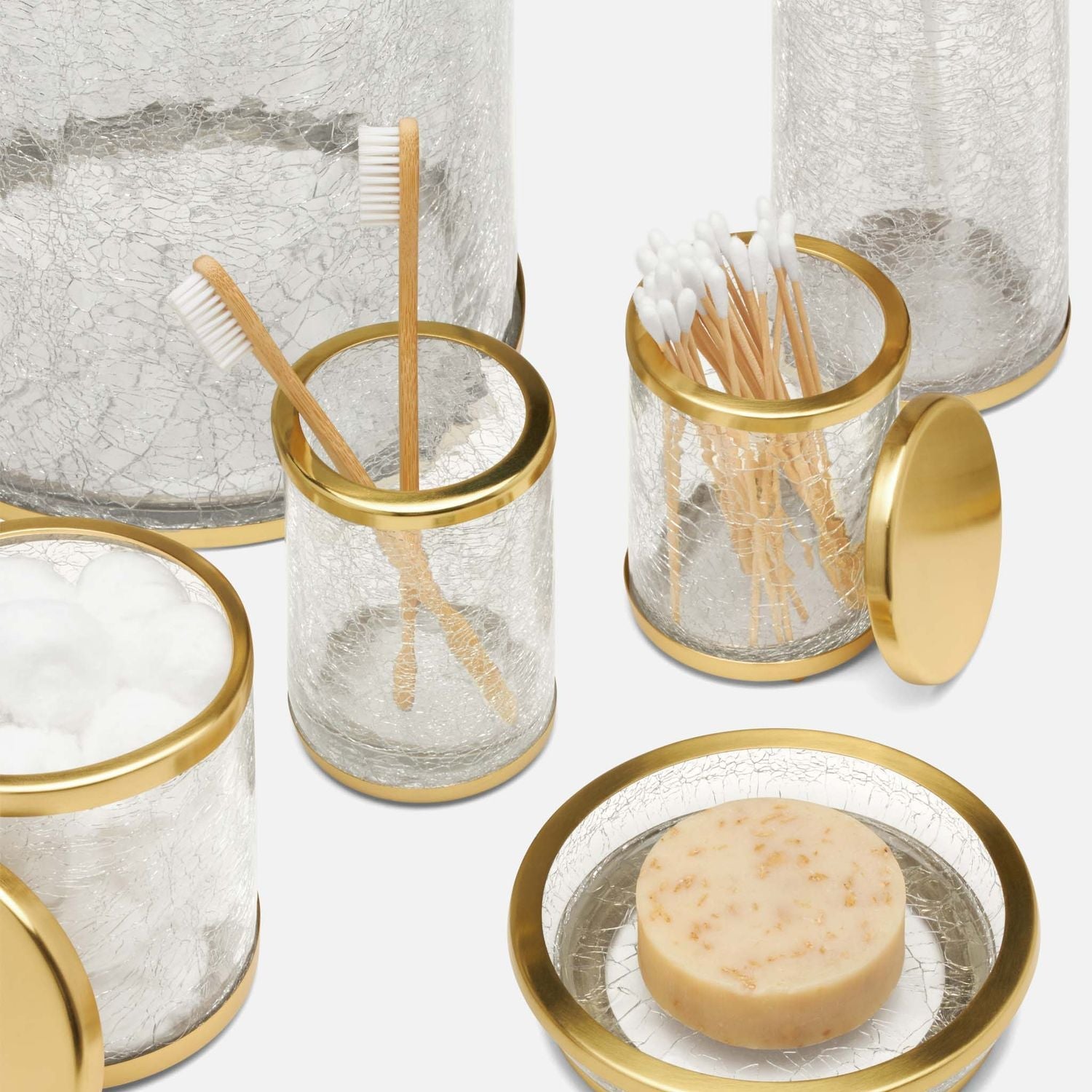 Pomaria, Brushed Gold, Soap Dish, Round, Glass/Stainless Steel