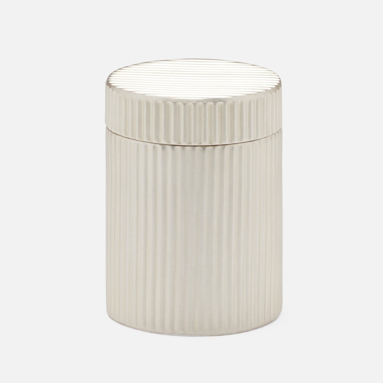 Redon, Matte Silver, Canister, Small, Round, Ribbed Metal
