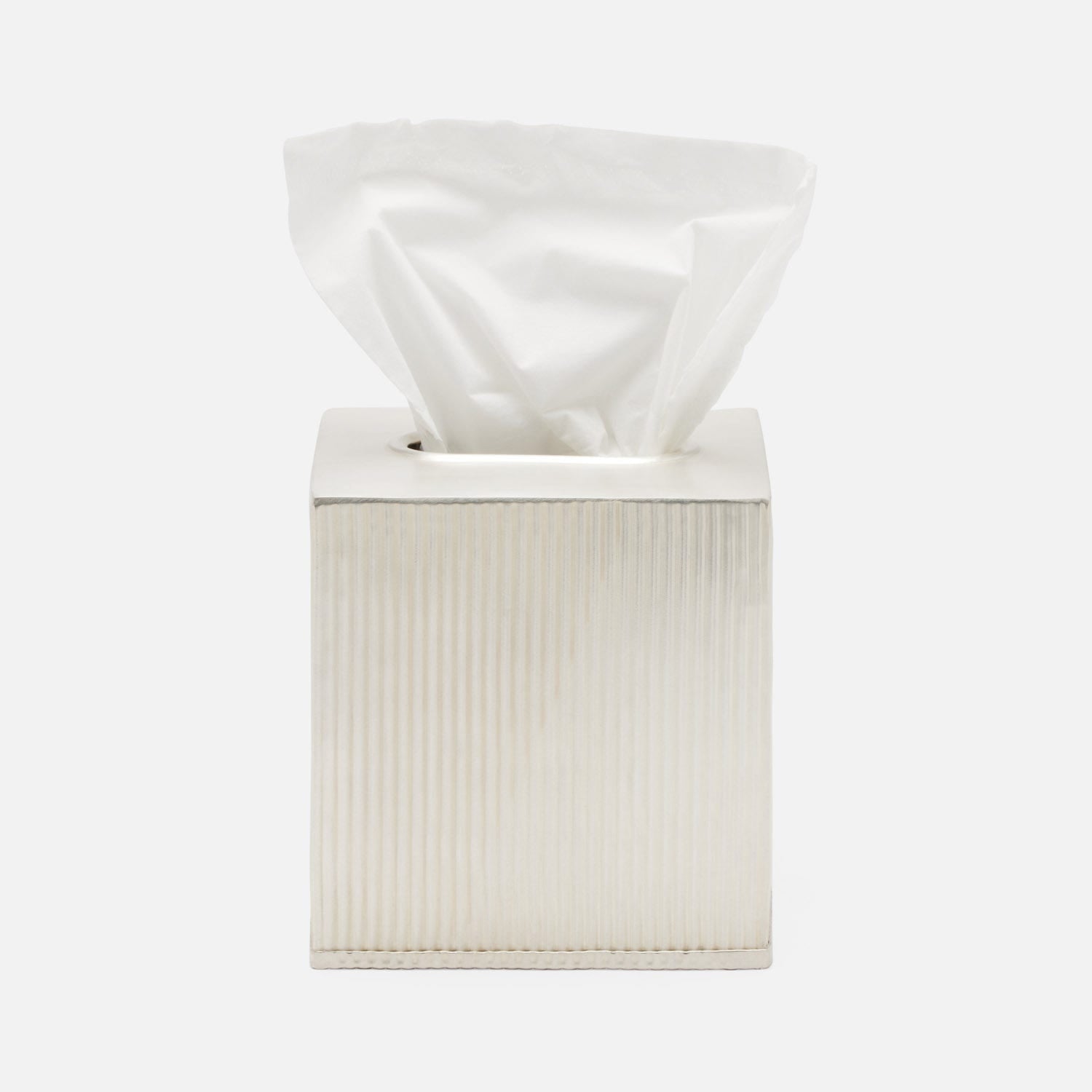 Redon,Matte Silver, Tissue Box, Square Straight, Ribbed Metal