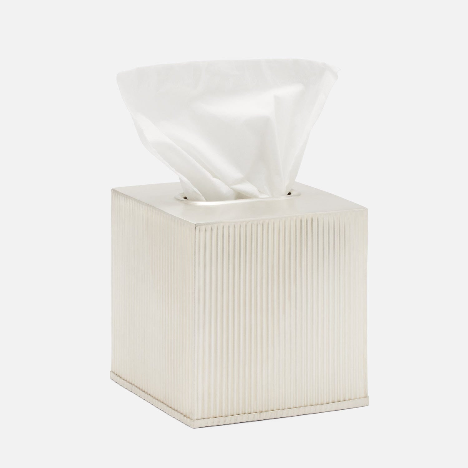 Redon,Matte Silver, Tissue Box, Square Straight, Ribbed Metal