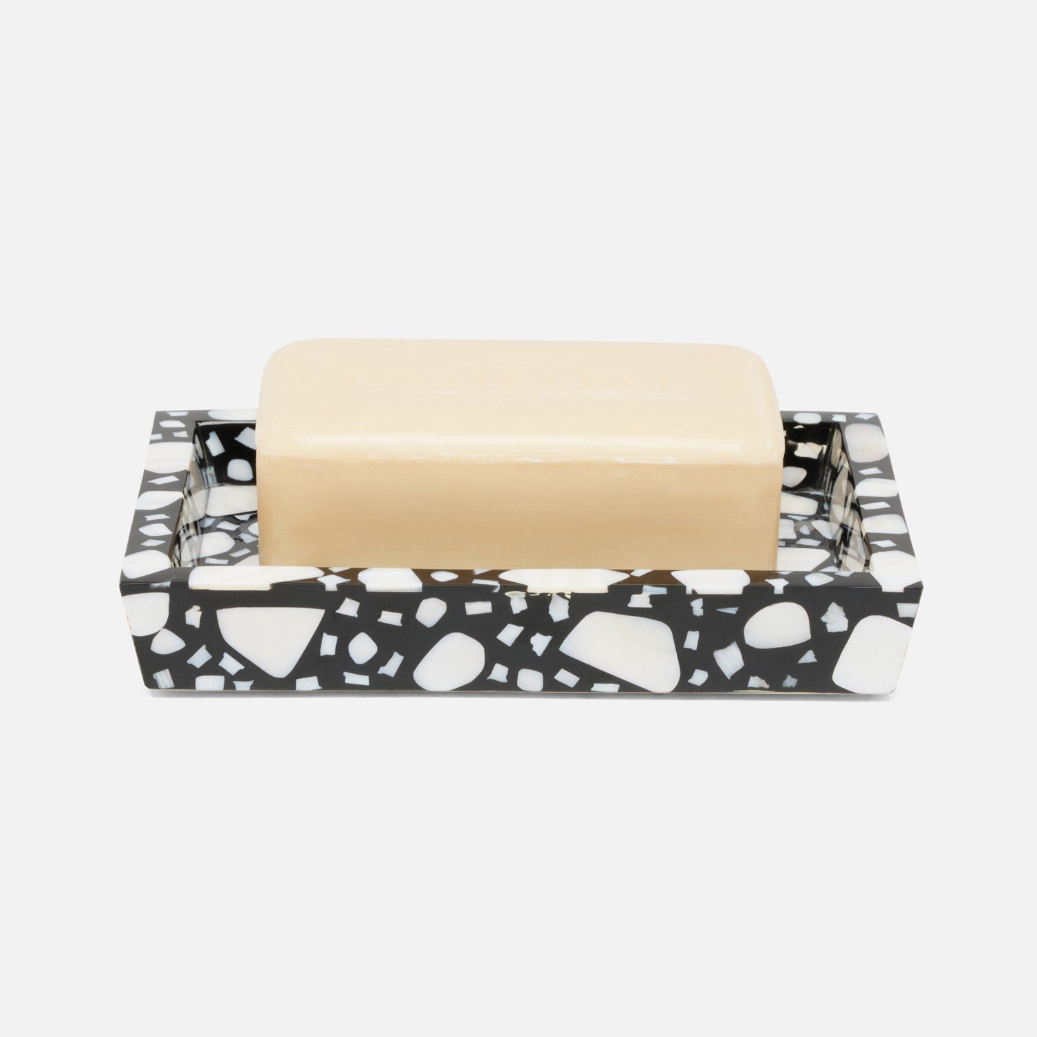 Remini, Black/White, Soap Dish, Rectangular Tapered, Resin/Shell