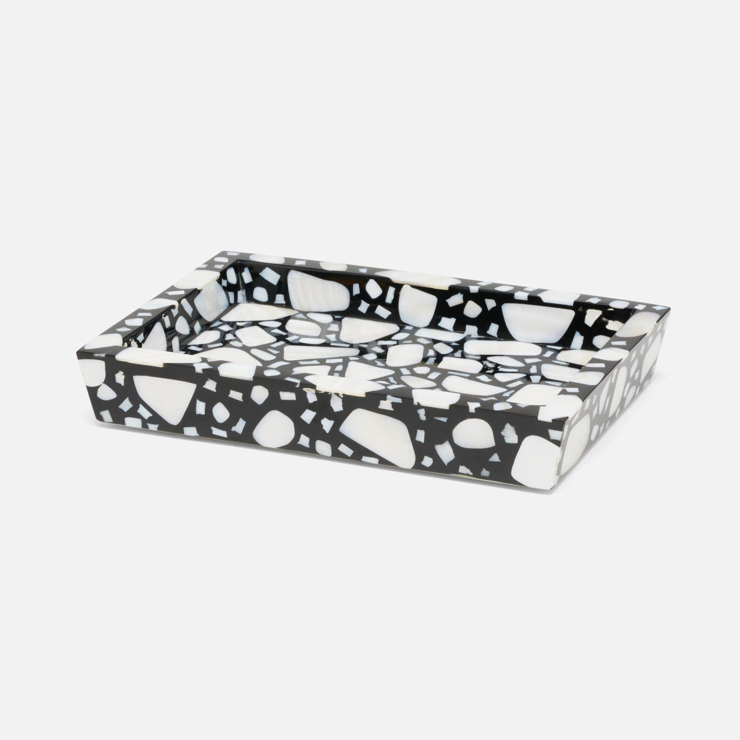 Remini, Black/White, Soap Dish, Rectangular Tapered, Resin/Shell