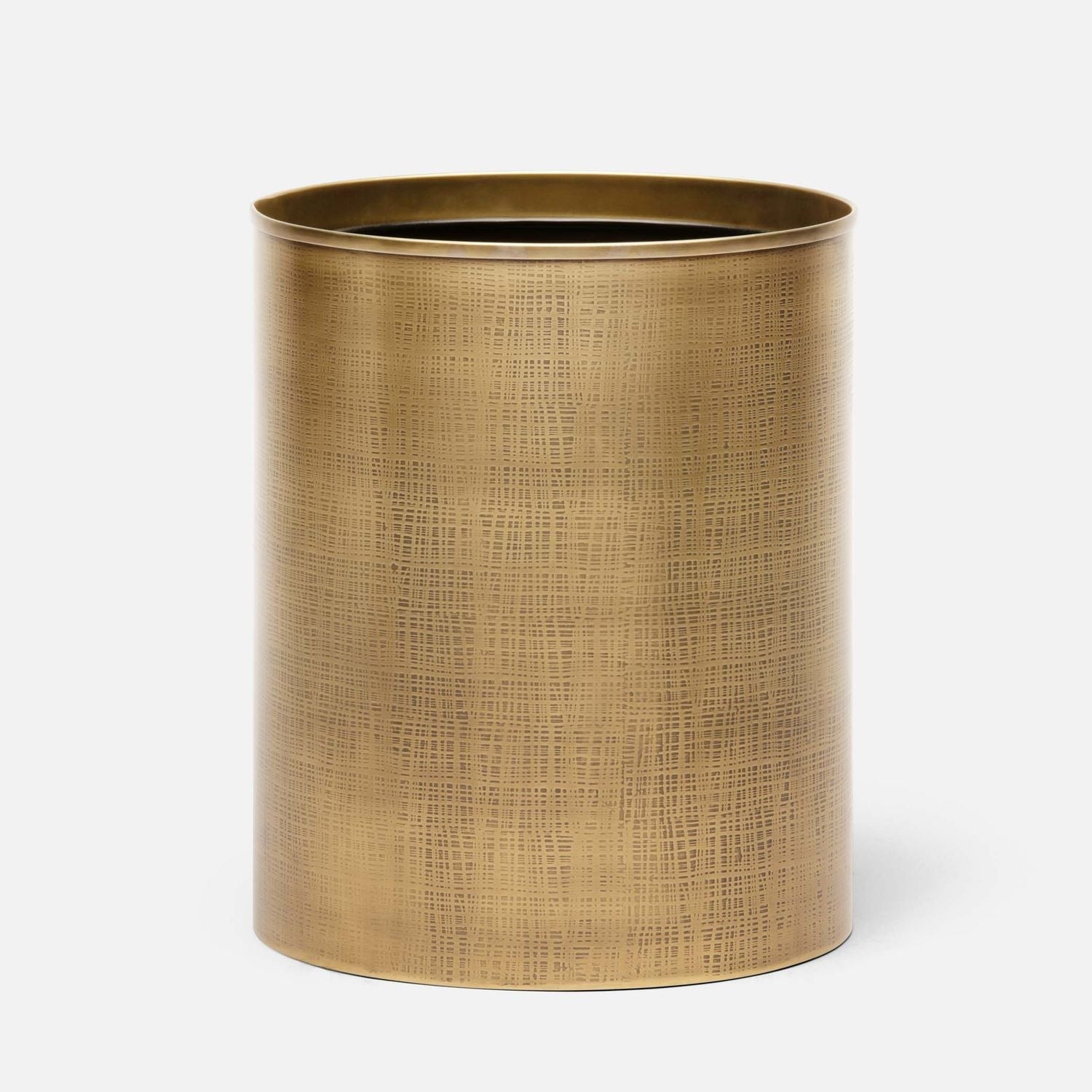 Remy, Antique Brass, Wastebasket, Round, Textured Stainless Steel