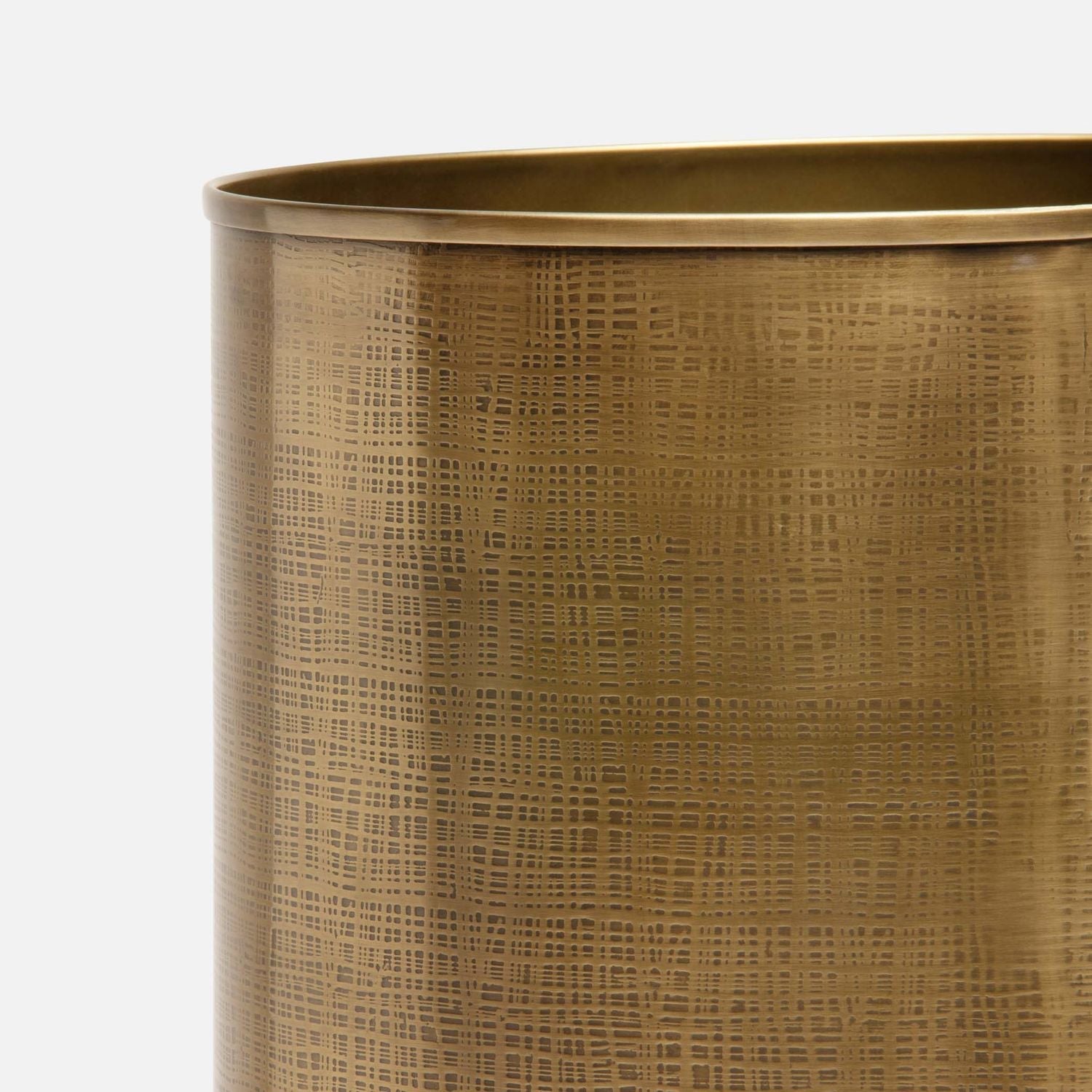 Remy, Antique Brass, Wastebasket, Round, Textured Stainless Steel