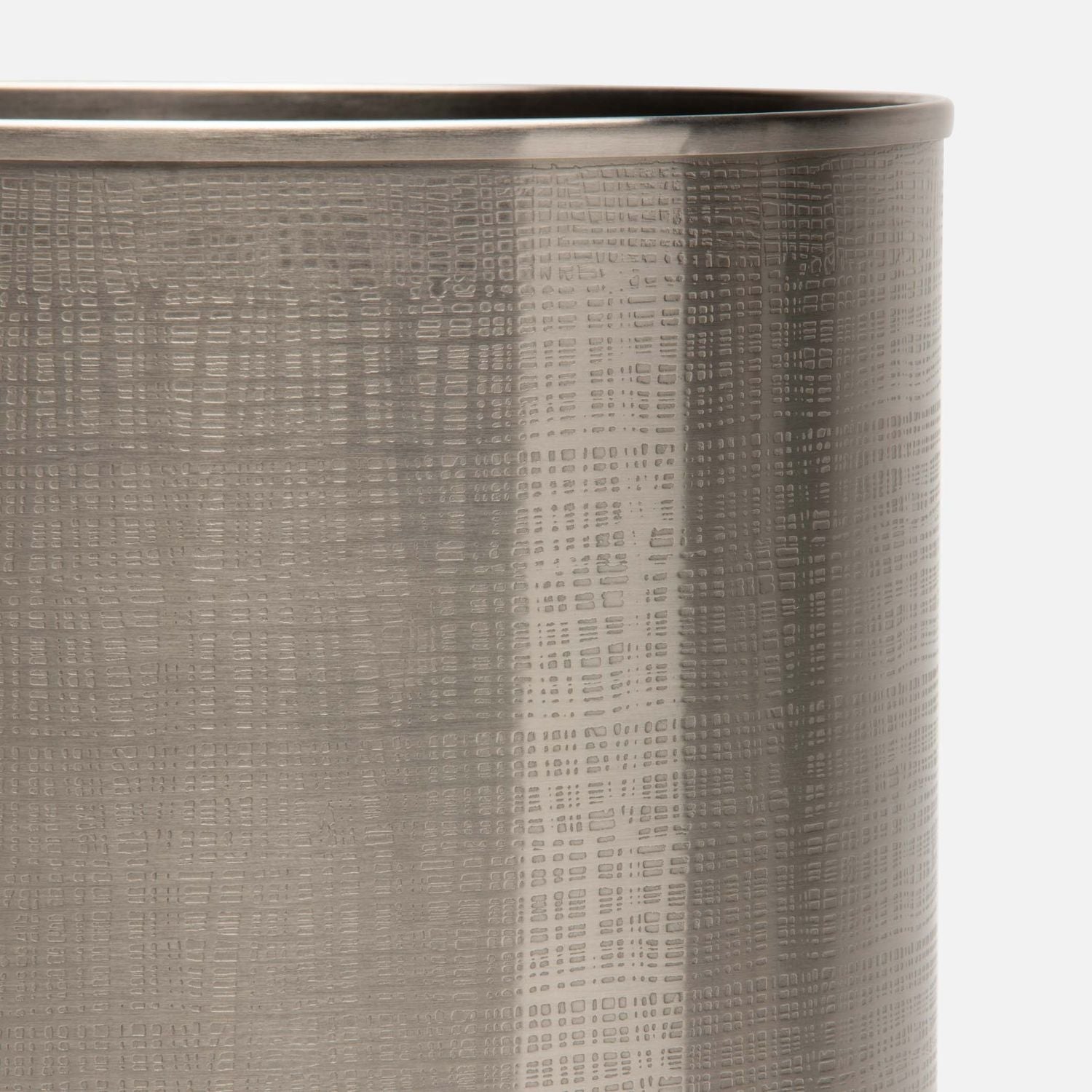 Remy, Pewter, Wastebasket, Round, Textured Stainless Steel