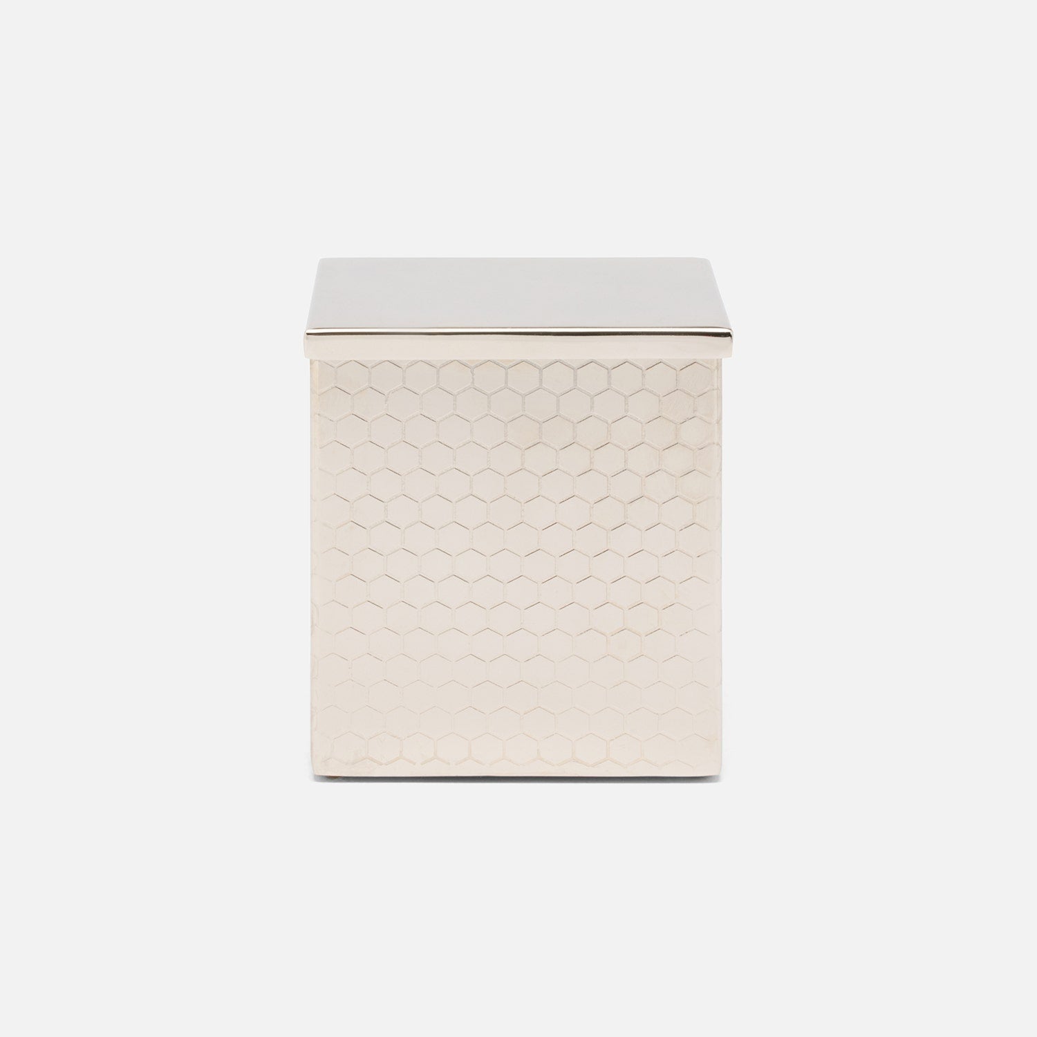Temara, Shiny Nickel, Canister, Square Straight, Large, Honeycomb Textured Stainless Steel
