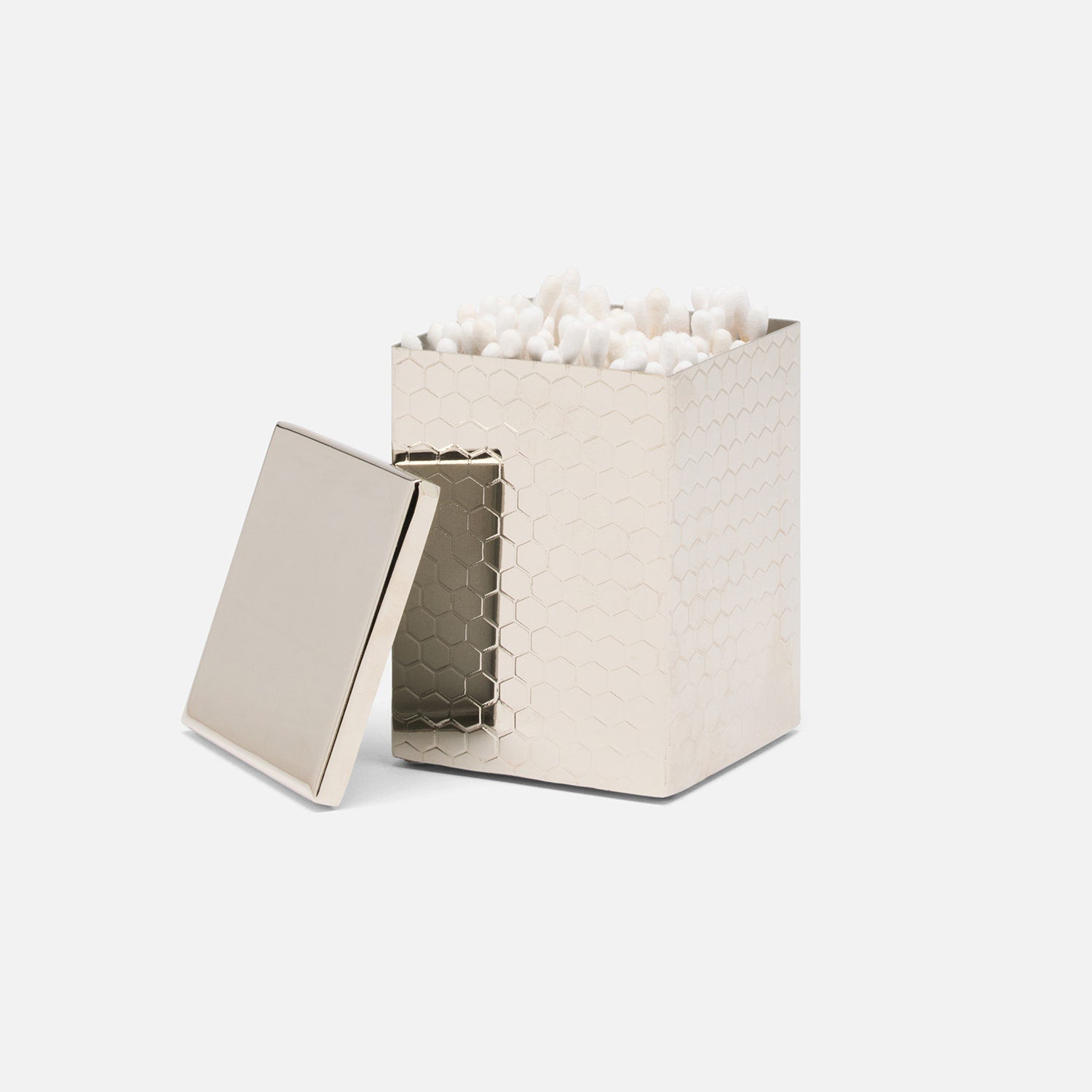 Temara, Shiny Nickel, Canister, Square Straight, Small, Honeycomb Textured Stainless Steel