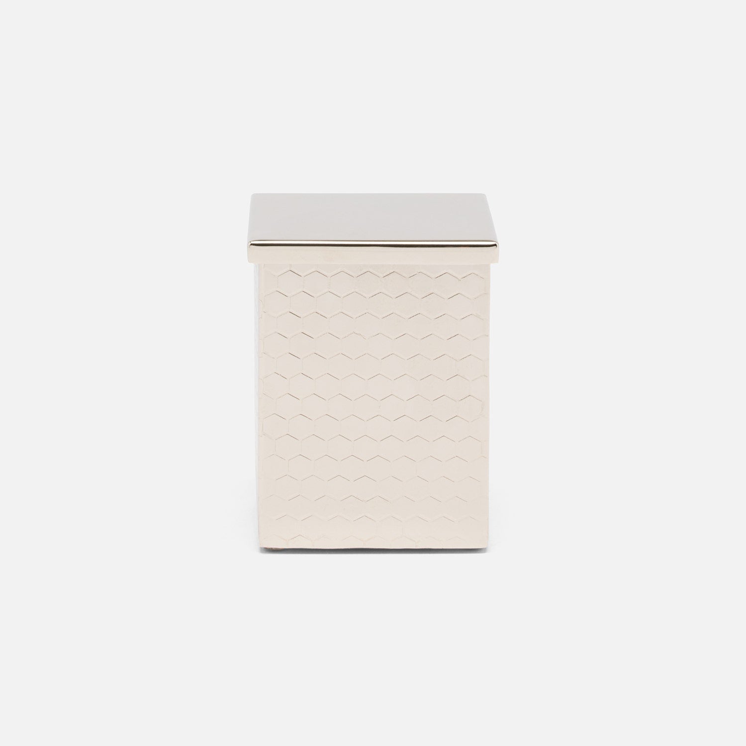 Temara, Shiny Nickel, Canister, Square Straight, Small, Honeycomb Textured Stainless Steel
