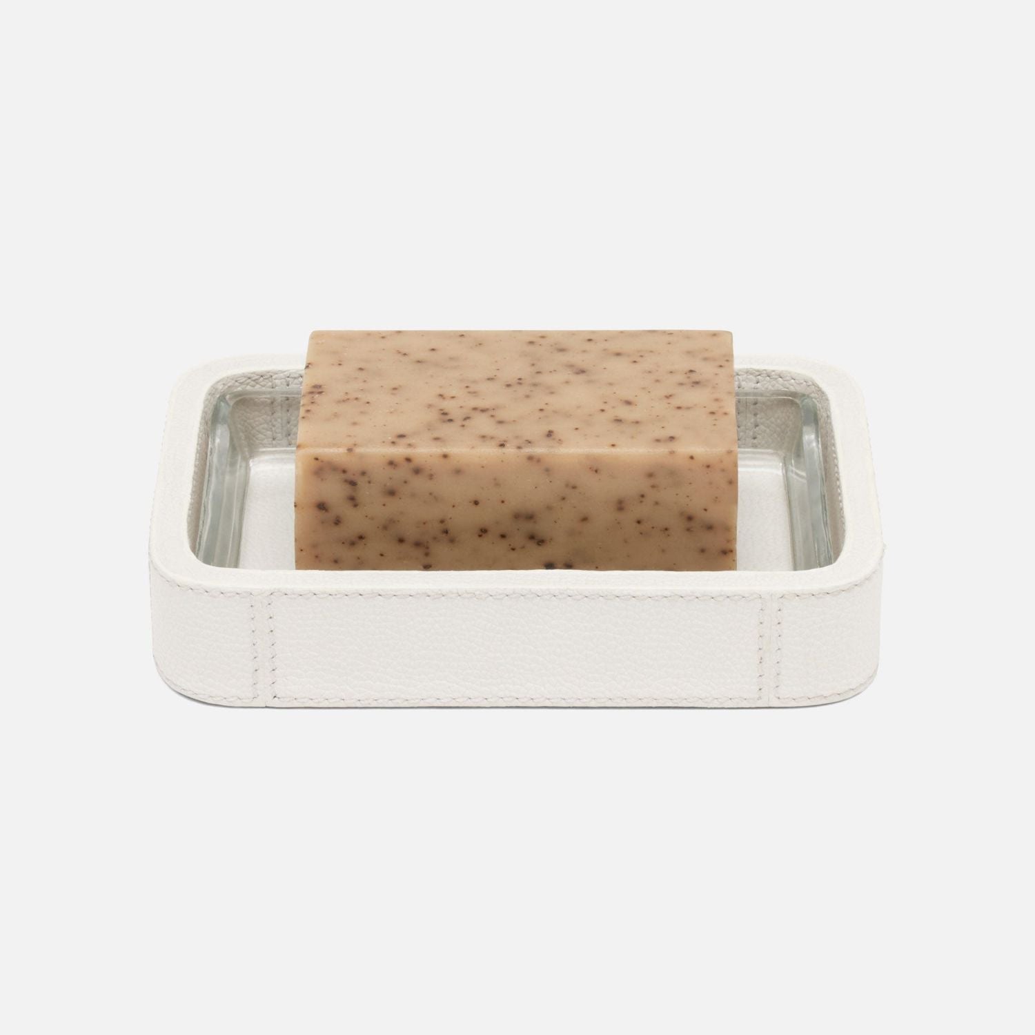 Victoria, White, Soap Dish W/Liner, Rectangular Tapered, Full-Grain Leather
