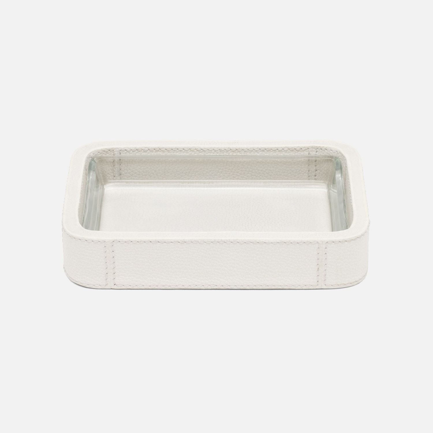Victoria, White, Soap Dish W/Liner, Rectangular Tapered, Full-Grain Leather
