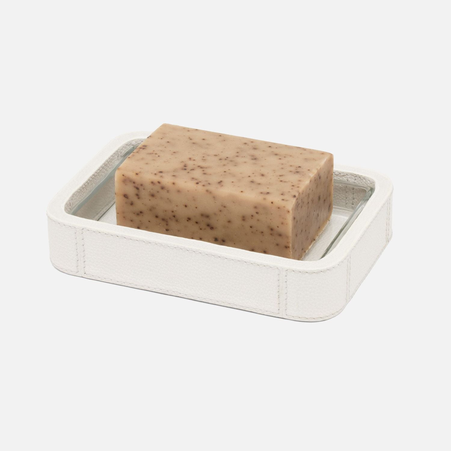 Victoria, White, Soap Dish W/Liner, Rectangular Tapered, Full-Grain Leather