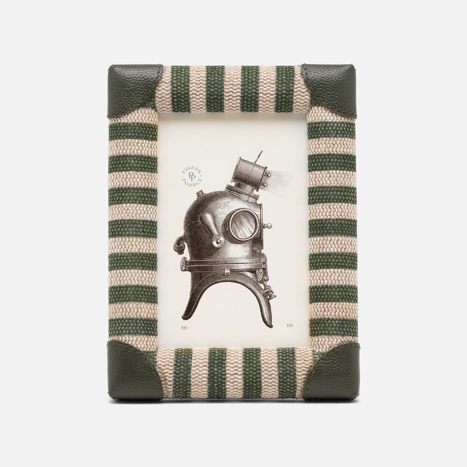 Franklin, Emerald Striped/Forest, Frame, 4"X6", Cotton Jute/Leather