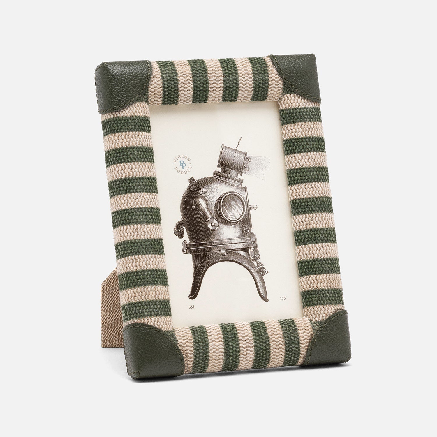 Franklin, Emerald Striped/Forest, Frame, 4"X6", Cotton Jute/Leather