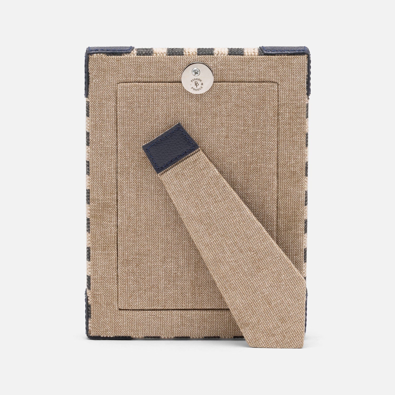 Franklin, Navy Striped/Navy, Frame, 4"X6", Cotton Jute/Leather
