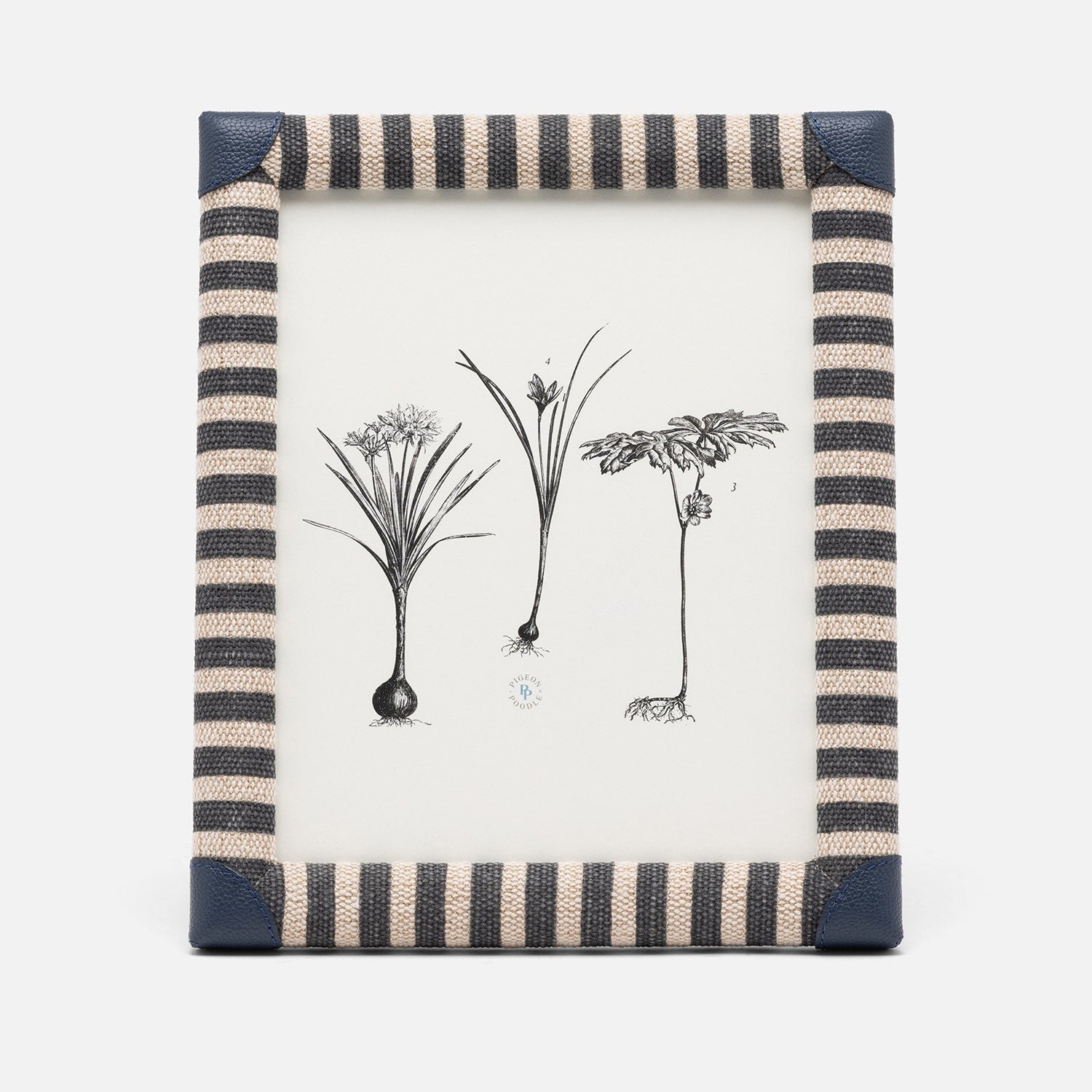 Franklin, Navy Striped/Navy, Frame, 8"X10", Cotton Jute/Leather