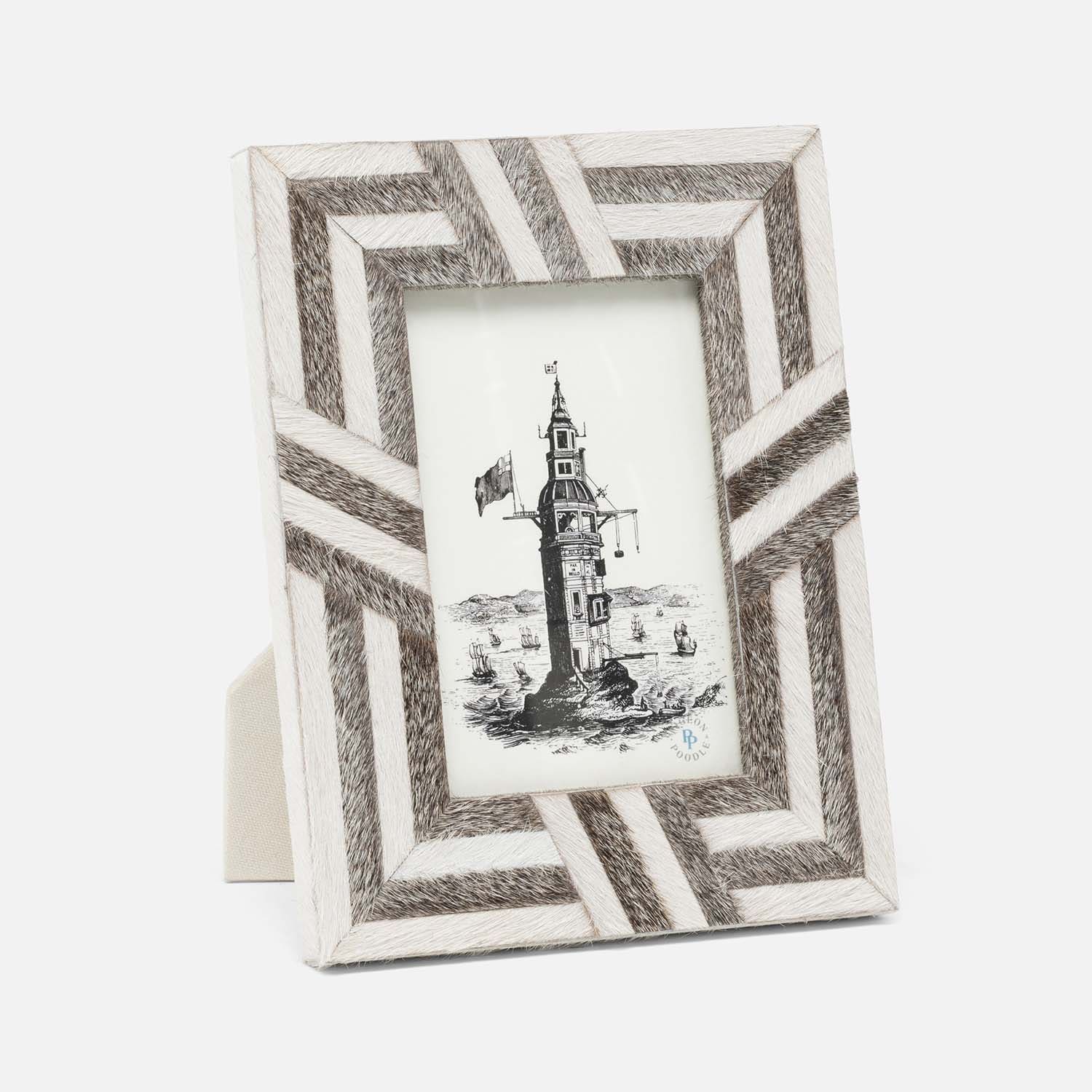 Helos, White/Gray, Frame, 4"X6", Hair-On-Hide