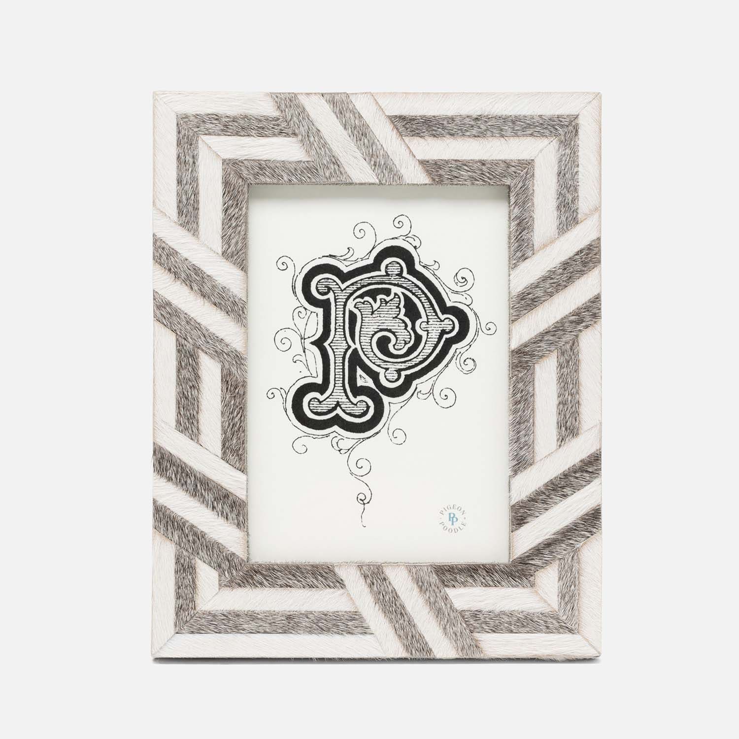 Helos, White/Gray, Frame, 5"X7", Hair-On-Hide