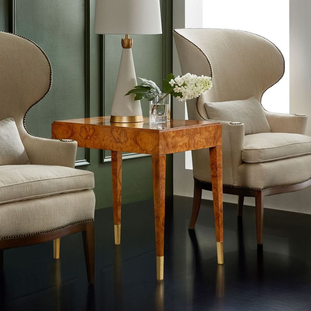 Alternate view of Selena End Table-Olive Ashe Burl in amber and honey-brown.