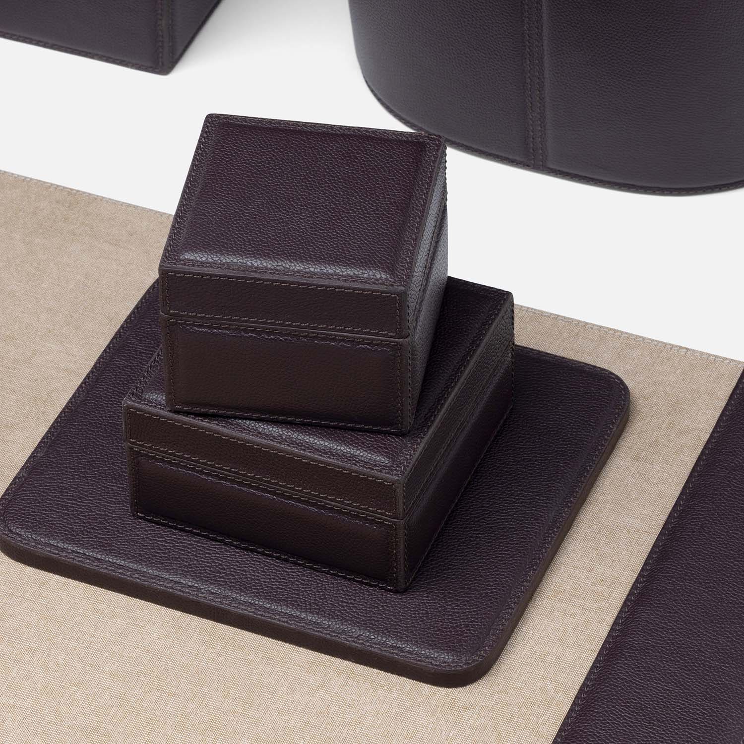 Asby, Aubergine, Canisters, Square, Full-Grain Leather, S/2