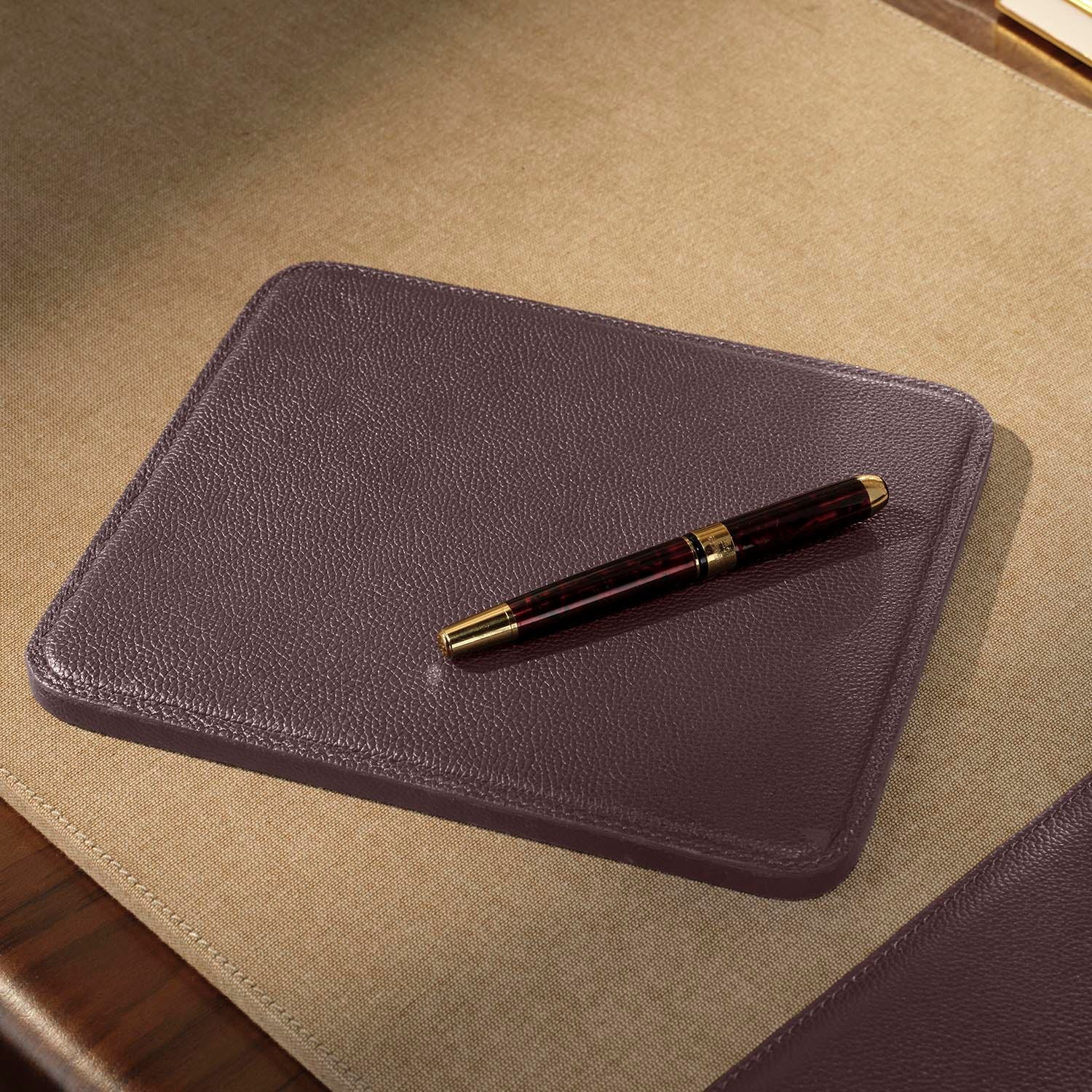 Asby, Aubergine, Set: Desk Blotter And Square Mouse Pad, Full-Grain Leather