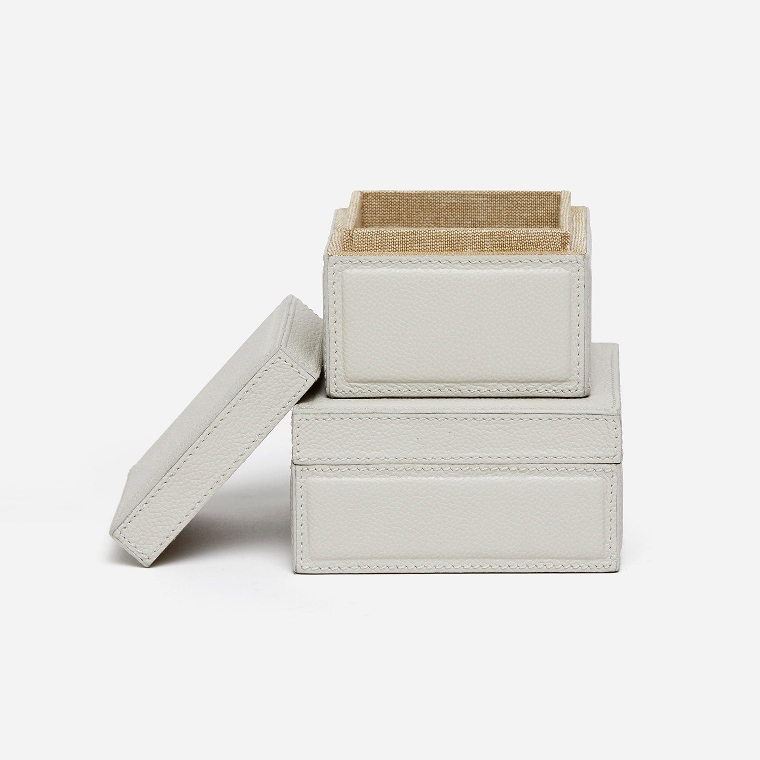 Asby, Light Gray, Canisters, Square, Full-Grain Leather, S/2