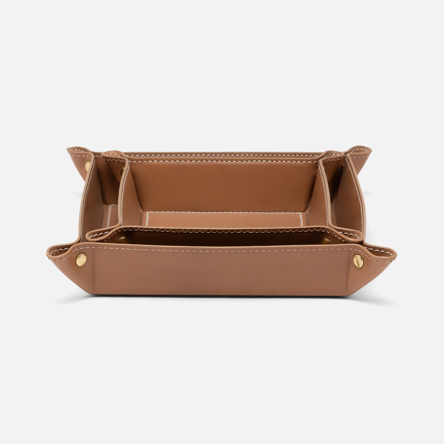 Belmont, Aged Camel, Desk Catch All Trays, Square, Full-Grain Leather, S/2