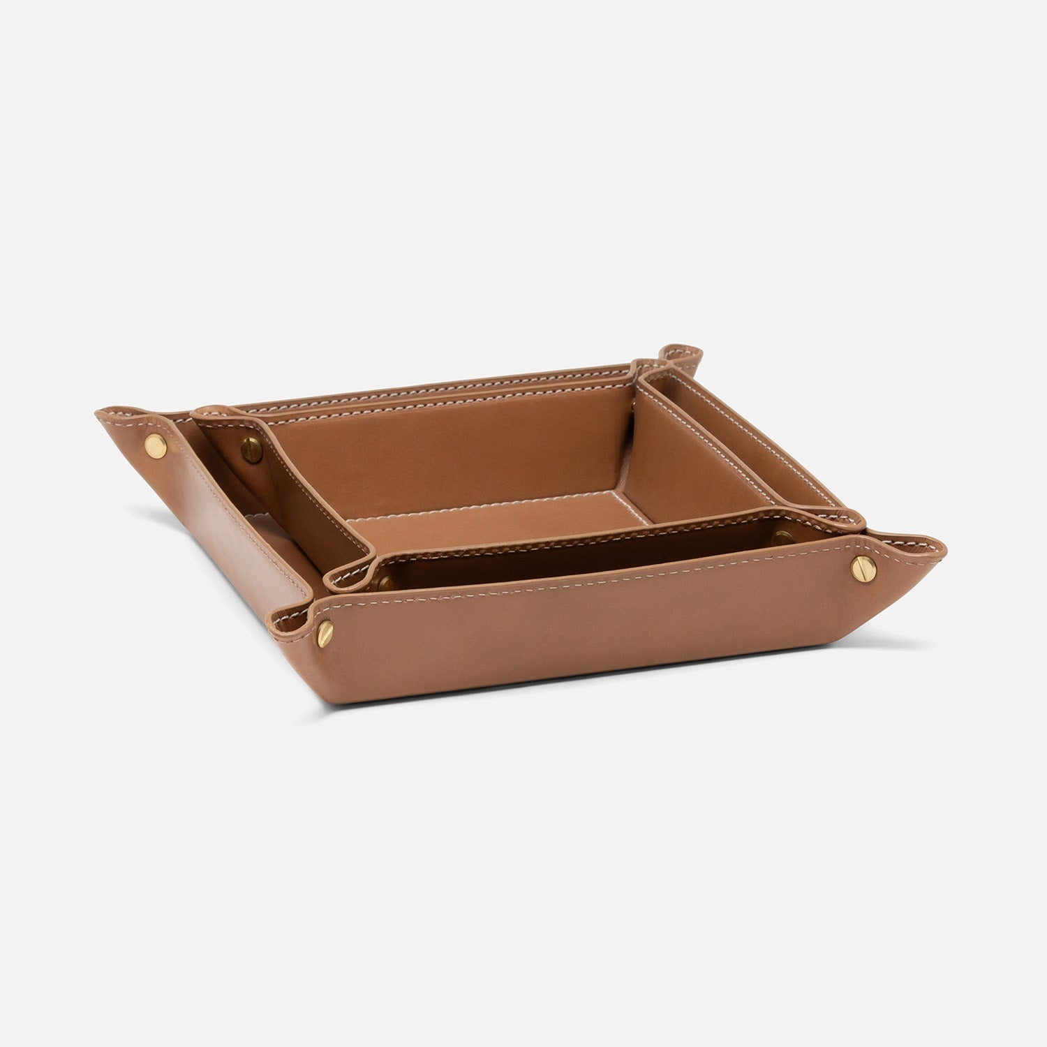Belmont, Aged Camel, Desk Catch All Trays, Square, Full-Grain Leather, S/2