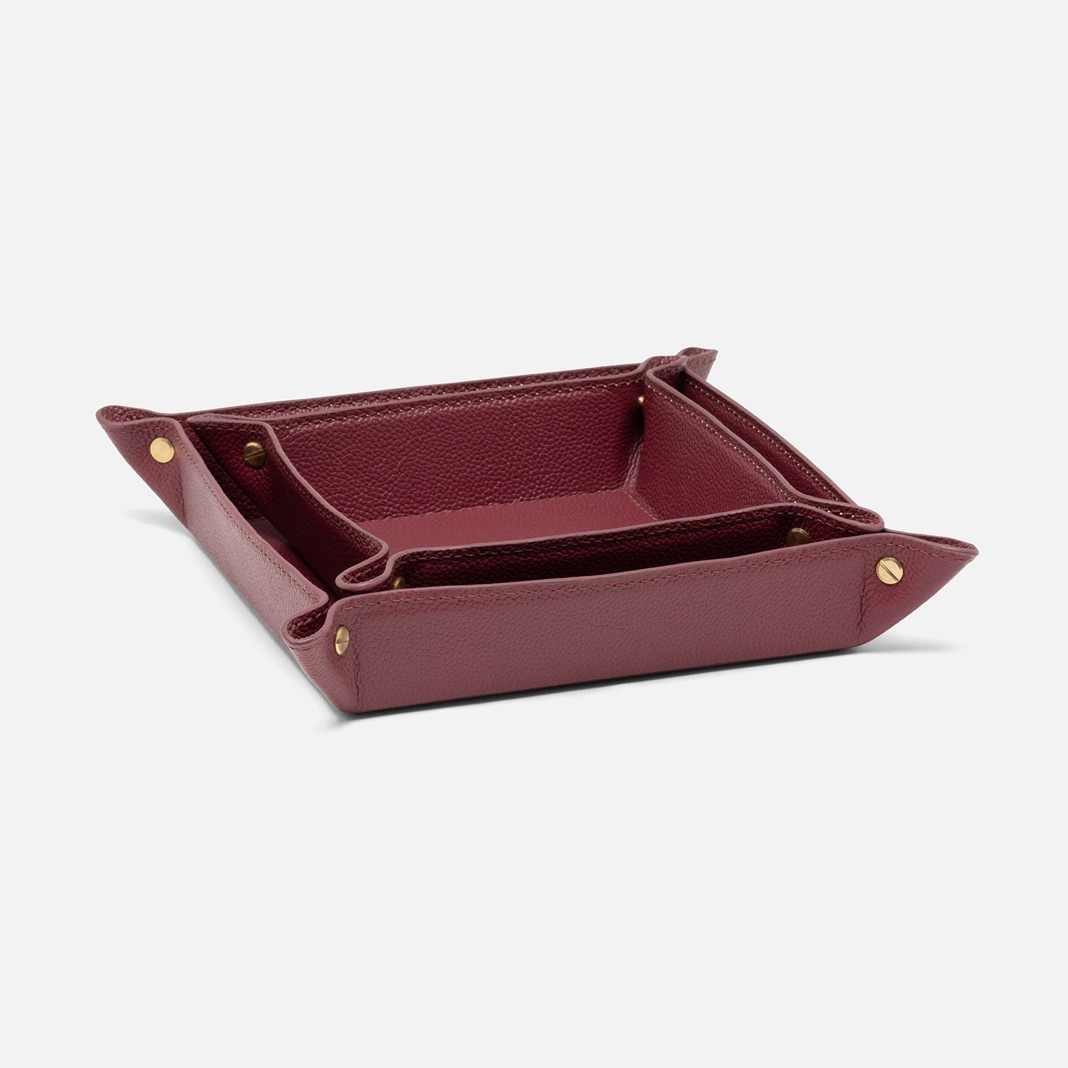 Belmont, Burgundy, Desk Catch All Trays, Square, Full-Grain Leather, S/2