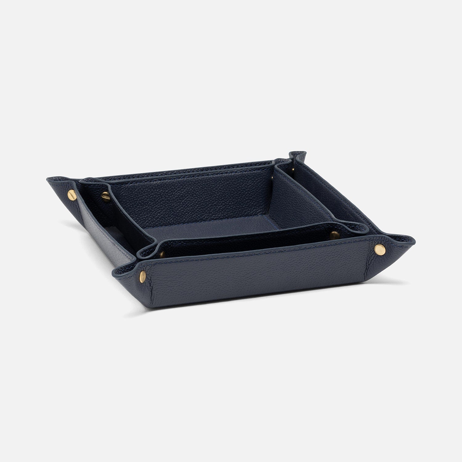 Belmont, Navy, Desk Catch All Trays, Square, Full-Grain Leather, S/2