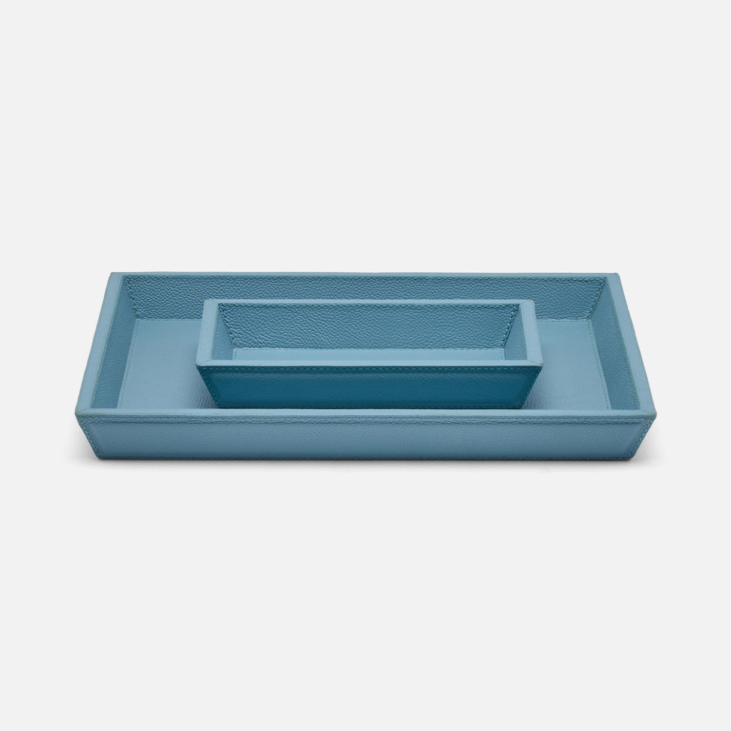 Grafton, Country Blue, Laptop Desk Trays, Rectangular Tapered, Full-Grain Leather, S/2