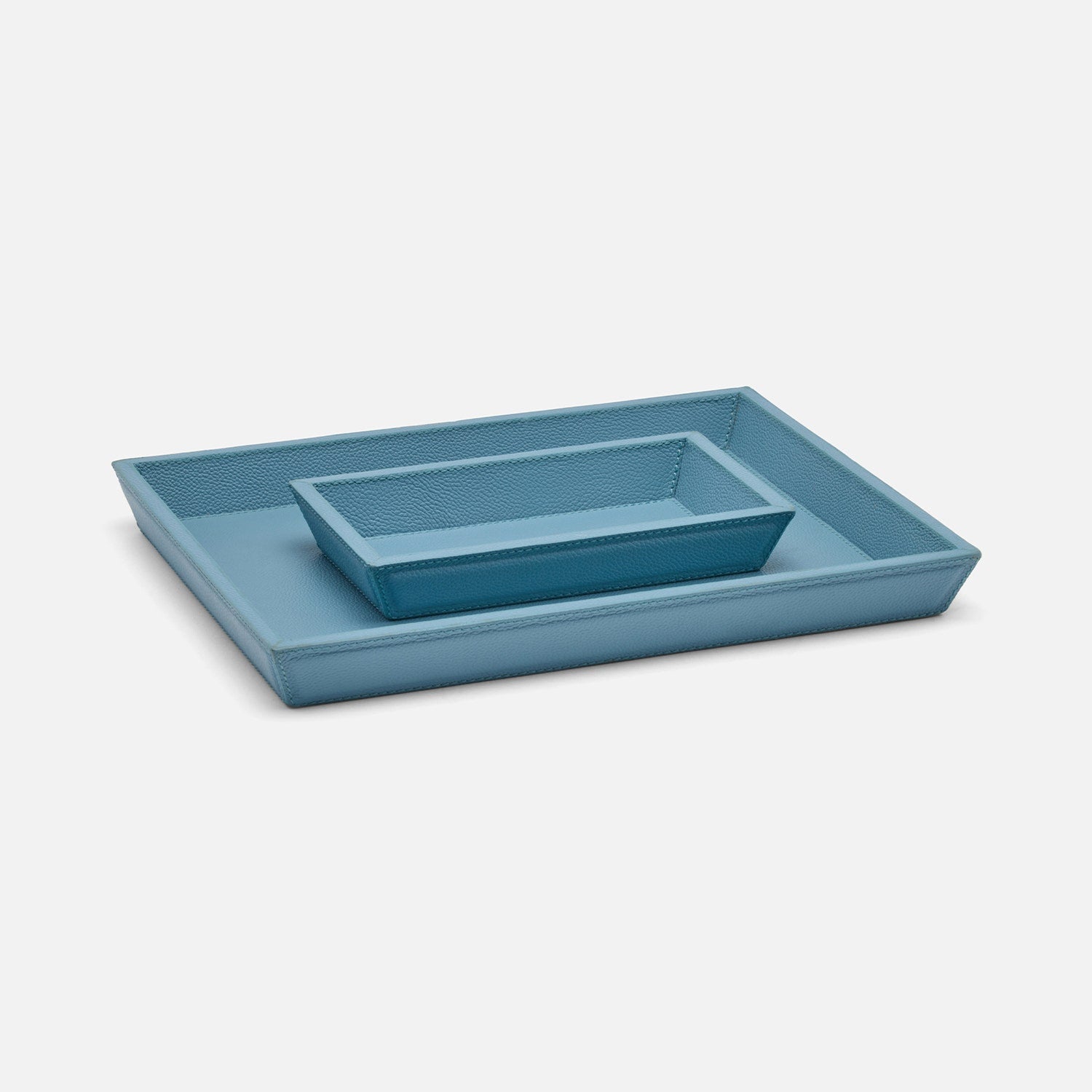 Grafton, Country Blue, Laptop Desk Trays, Rectangular Tapered, Full-Grain Leather, S/2