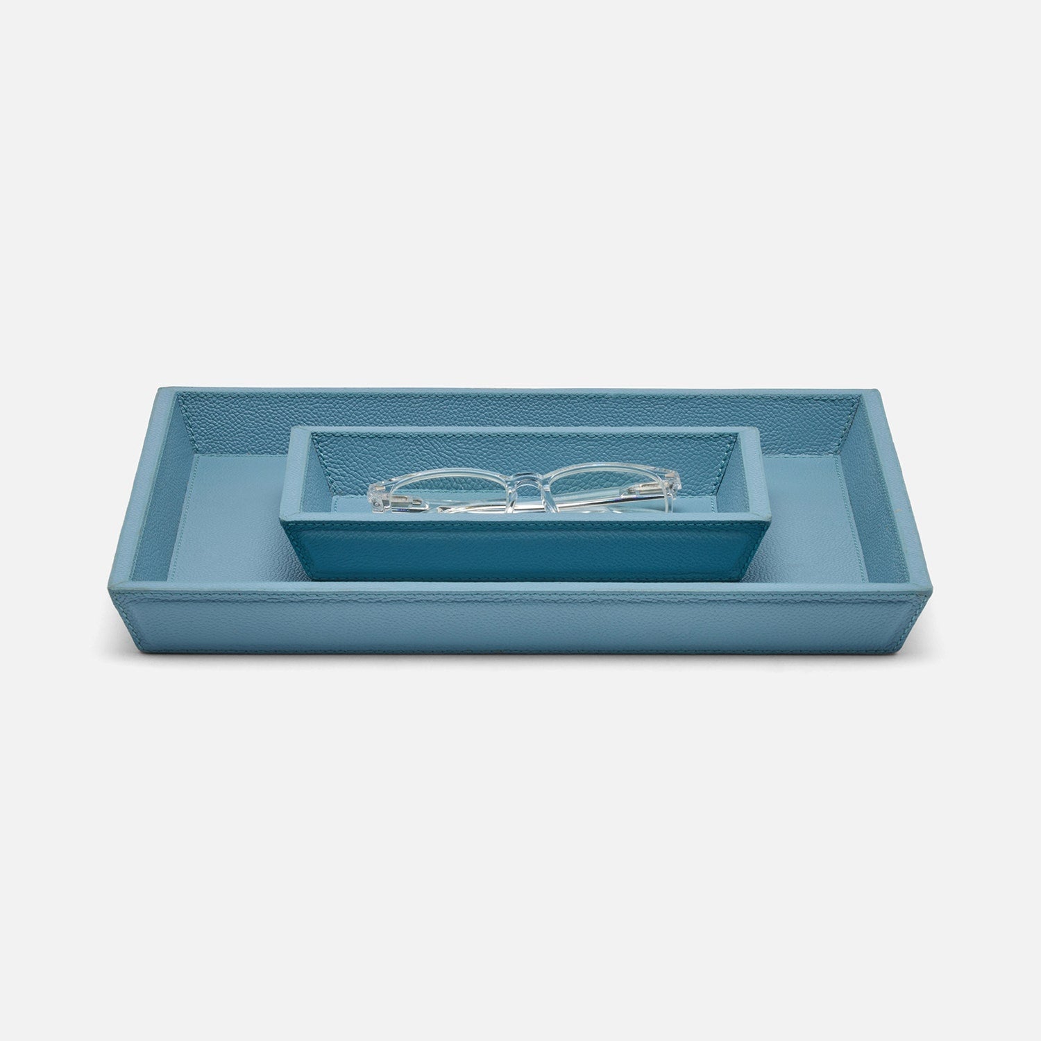 Grafton, Country Blue, Laptop Desk Trays, Rectangular Tapered, Full-Grain Leather, S/2