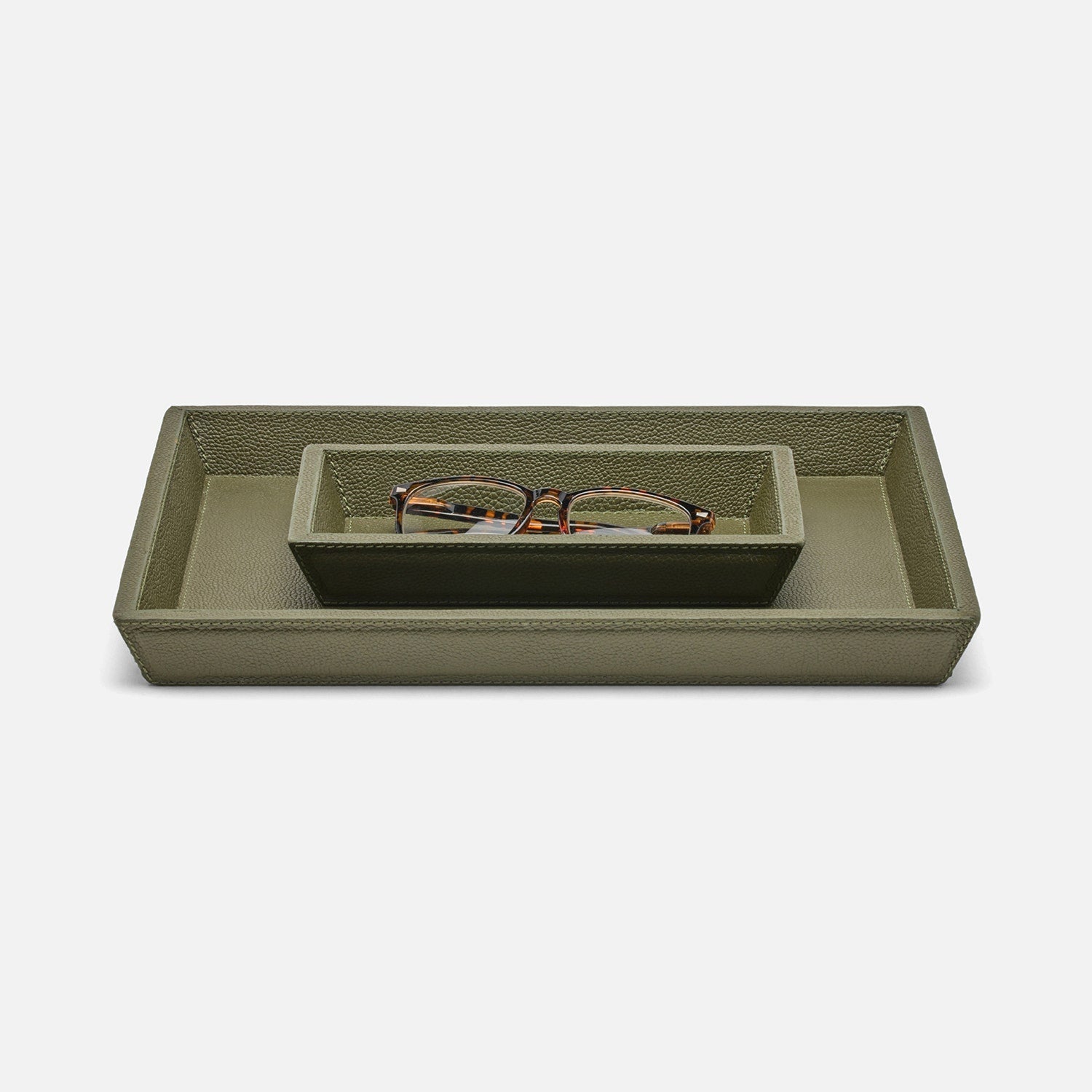 Grafton, Forest, Laptop Desk Trays, Rectangular Tapered, Full-Grain Leather, S/2