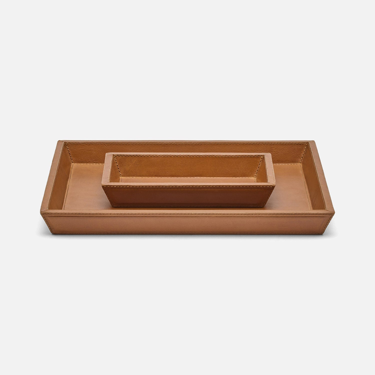 Grafton, Saddle, Laptop Desk Trays, Rectangular Tapered, Full-Grain Leather, S/2