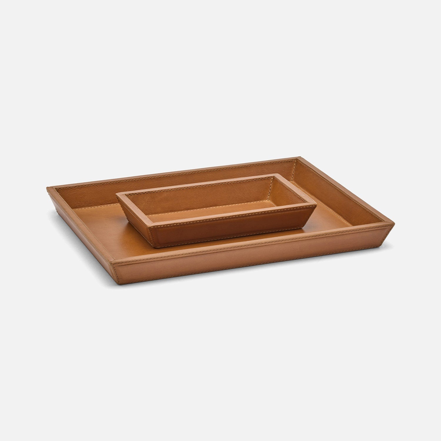 Grafton, Saddle, Laptop Desk Trays, Rectangular Tapered, Full-Grain Leather, S/2