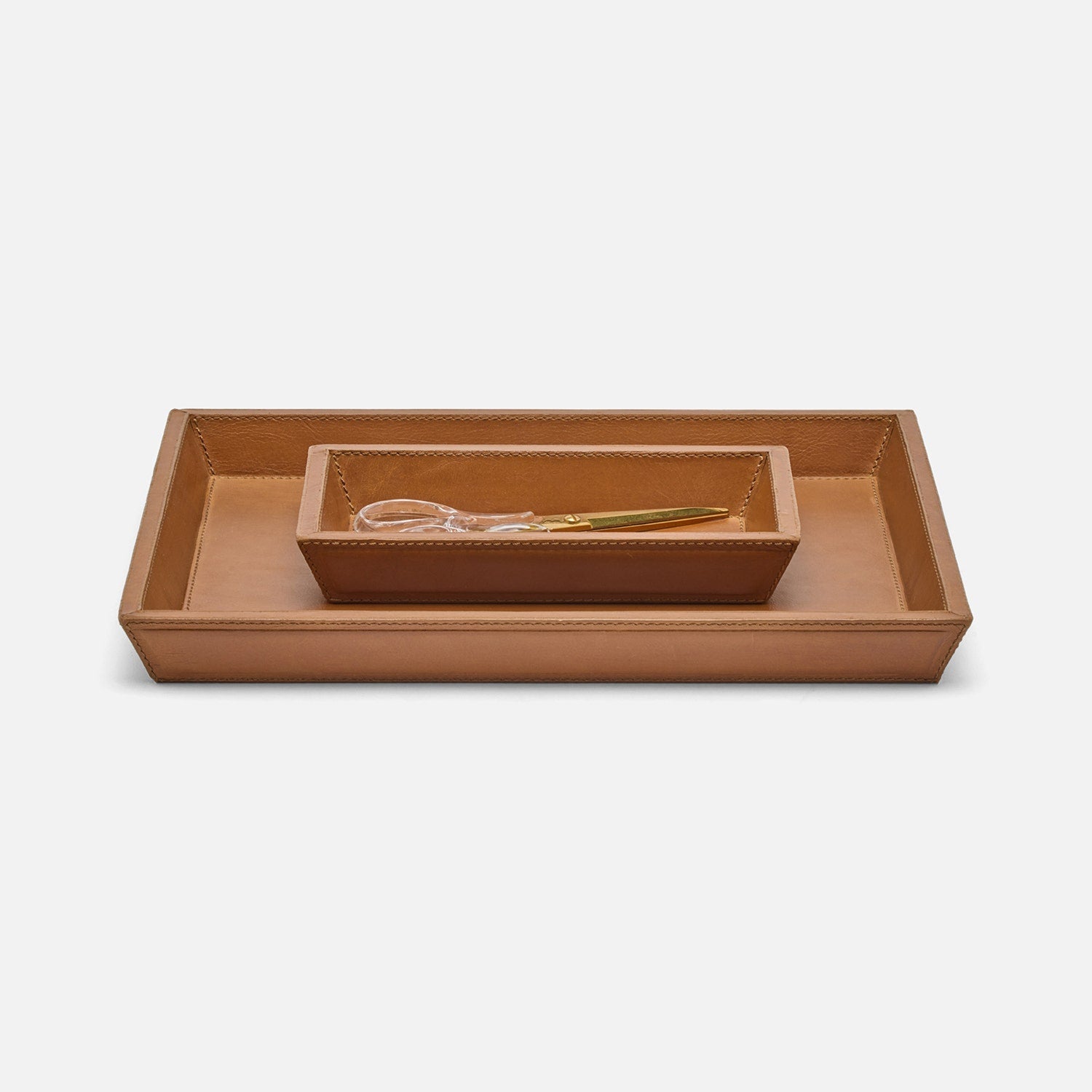 Grafton, Saddle, Laptop Desk Trays, Rectangular Tapered, Full-Grain Leather, S/2