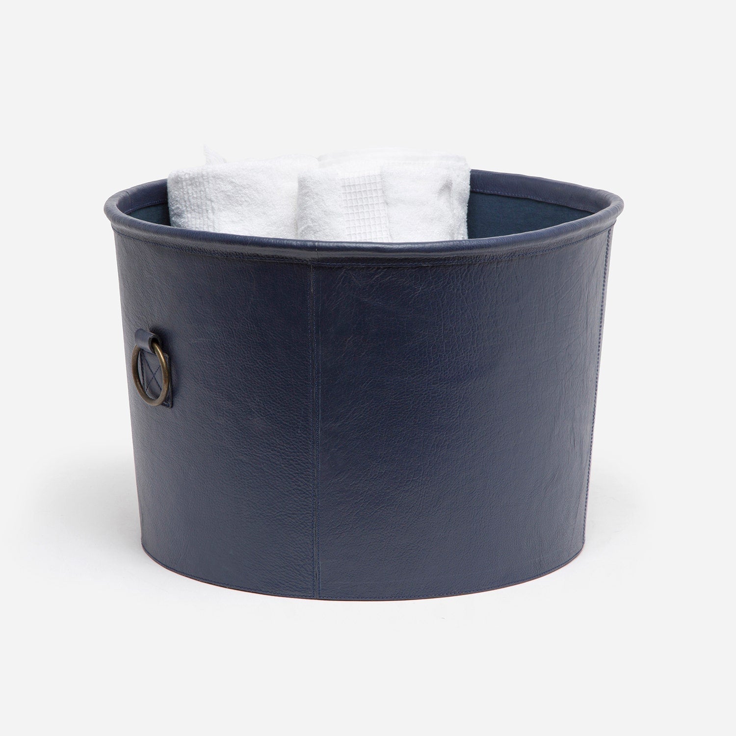 Ogden, Navy, Basket, Round, Large, Full-Grain Leather