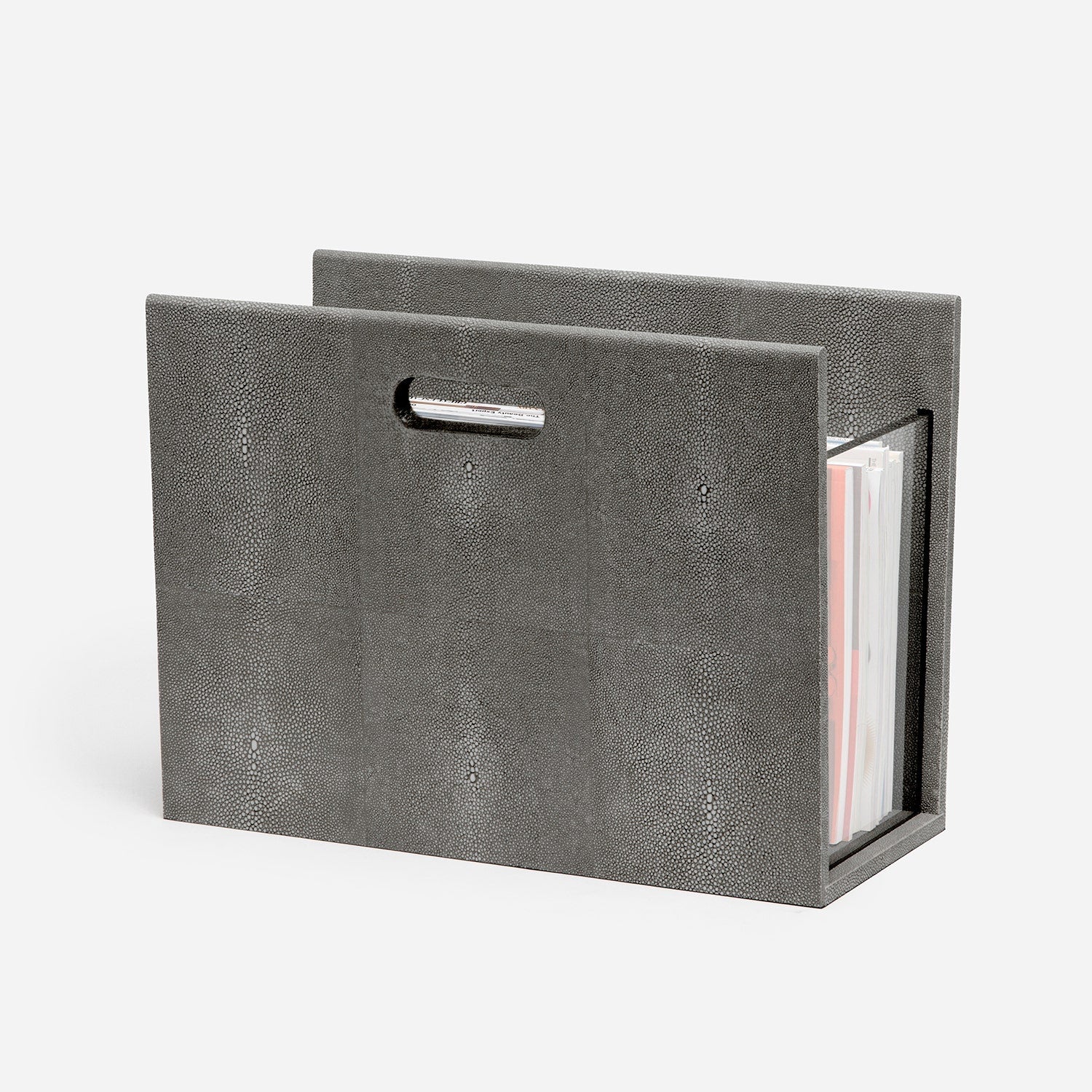 Turin, Cool Gray, Magazine Holder, Realistic Faux Shagreen
