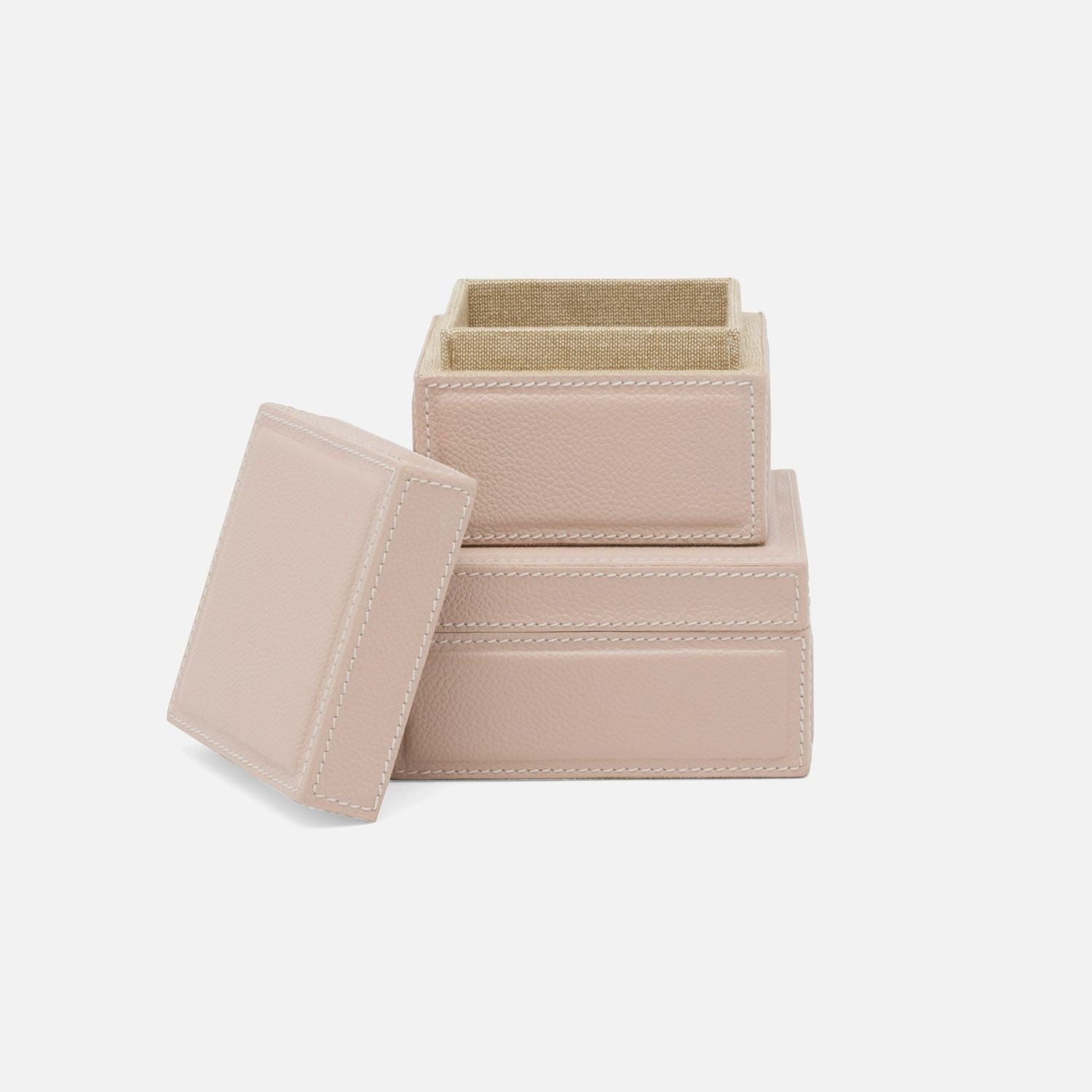 Asby, Dusty Rose, Canisters, Square, Full-Grain Leather, S/2