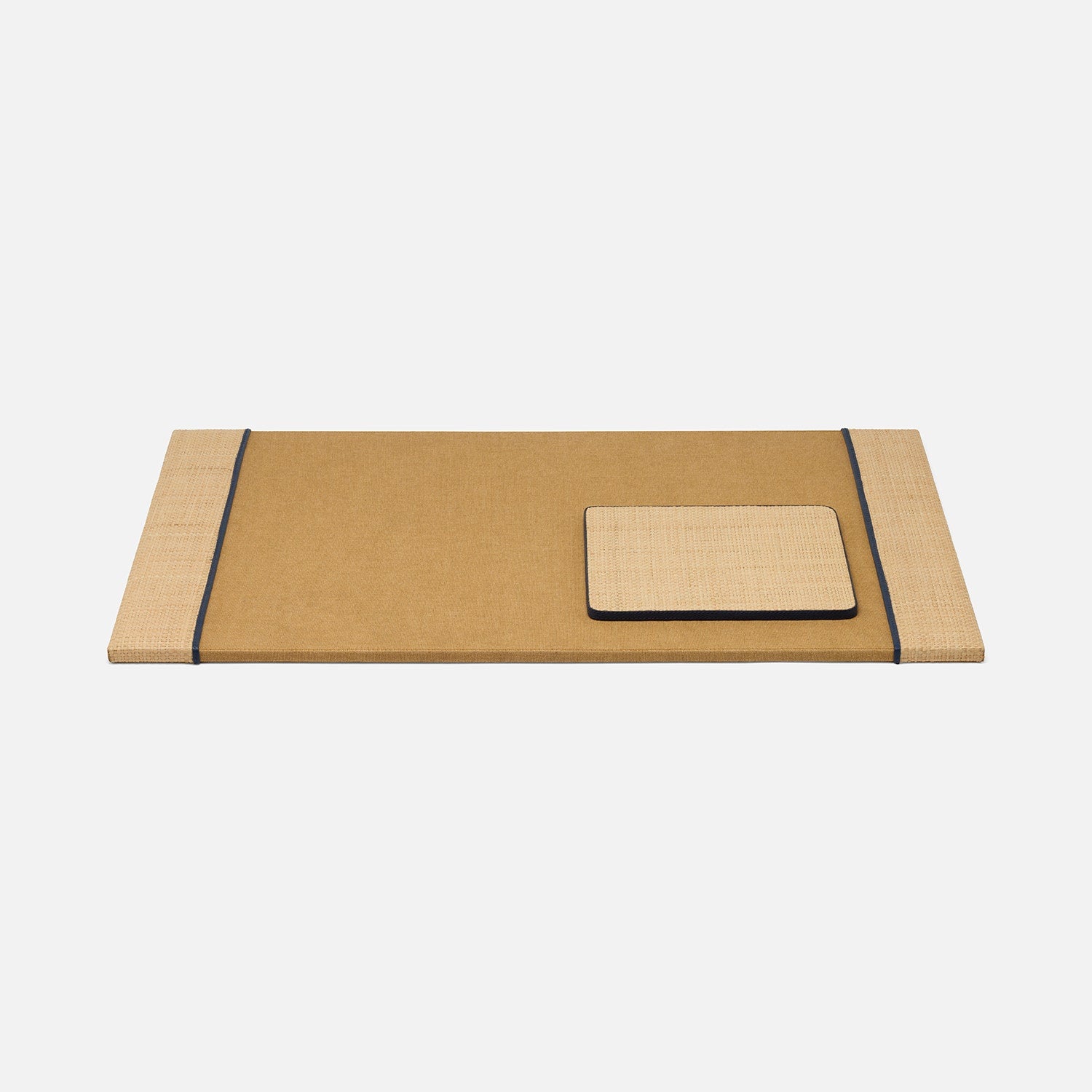 Hanford, Natural/Navy, Set: Desk Blotter And Square Mouse Pad, Raffia/Leather
