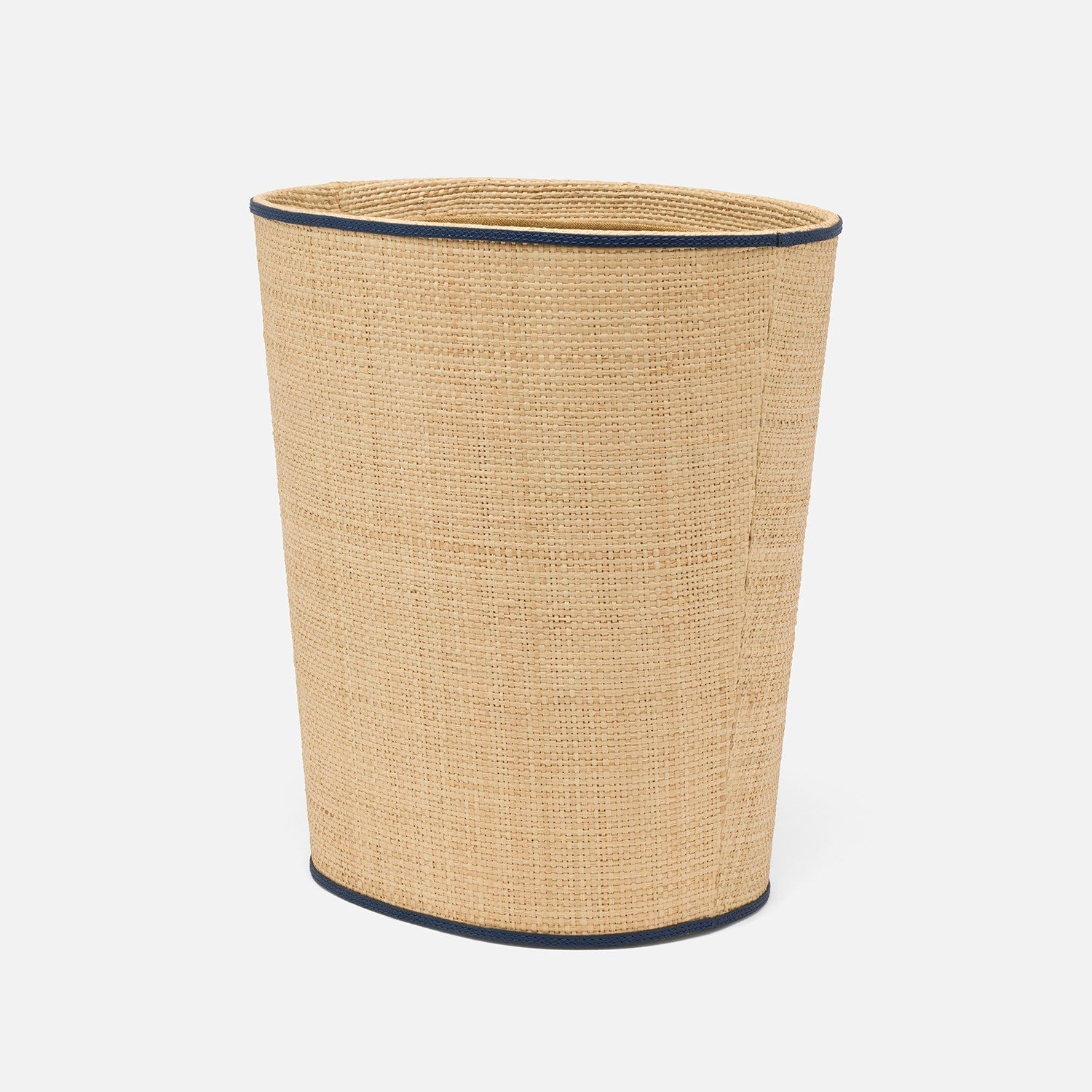 Hanford, Natural/Navy, Wastebasket, Oval, Raffia/Leather