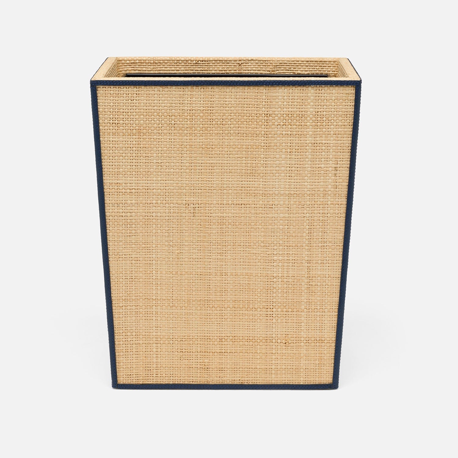 Hanford, Natural/Navy, Wastebasket, Rectangular Tapered, Raffia/Leather