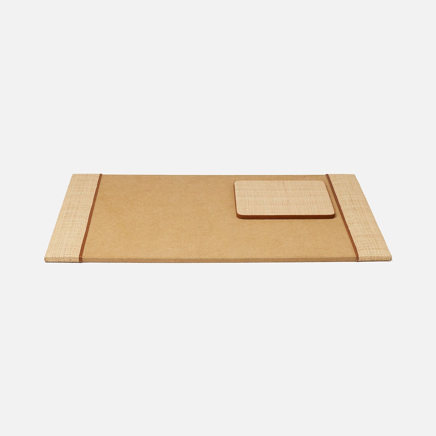 Hanford, Natural/Saddle, Set: Desk Blotter And Square Mouse Pad, Raffia/Leather