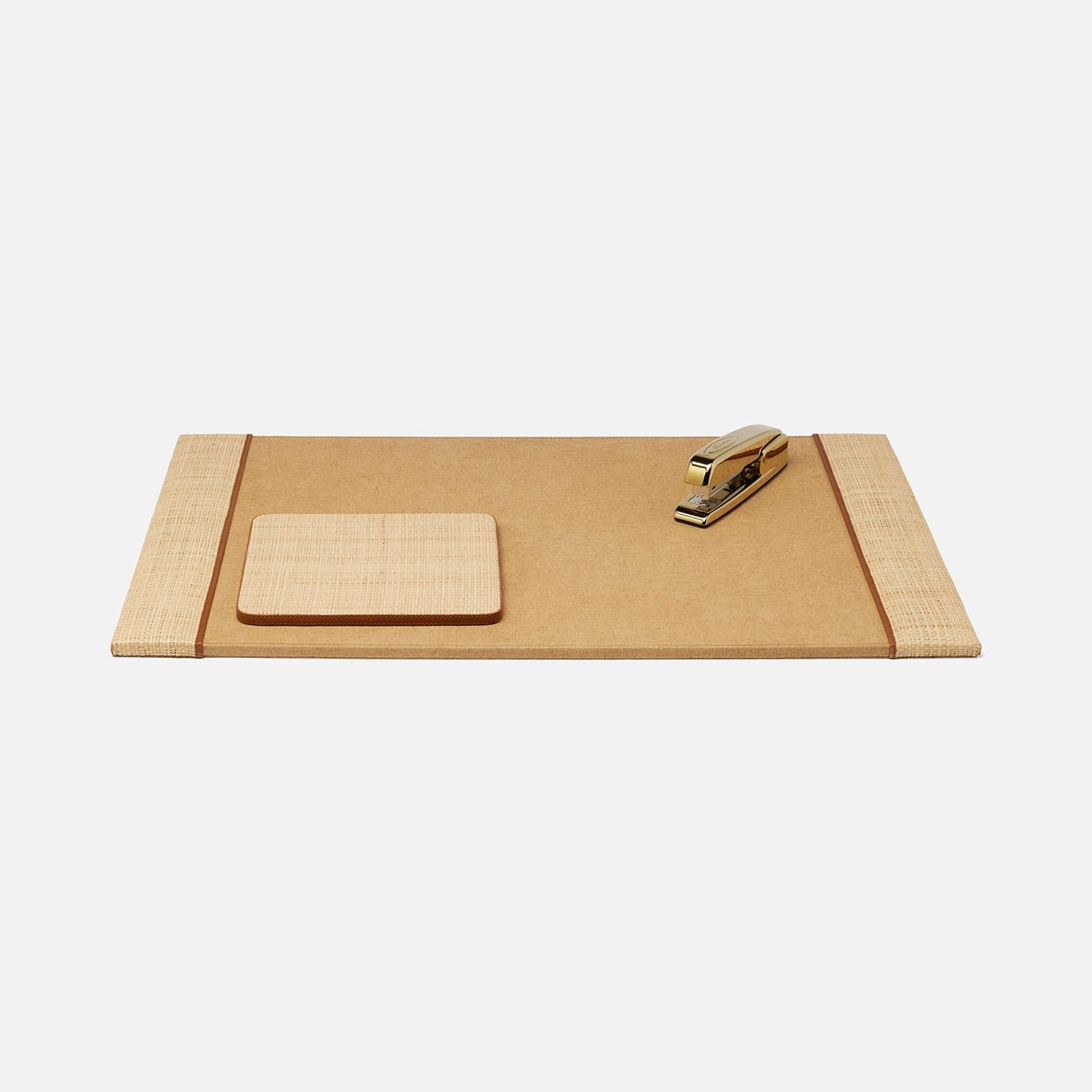 Hanford, Natural/Saddle, Set: Desk Blotter And Square Mouse Pad, Raffia/Leather