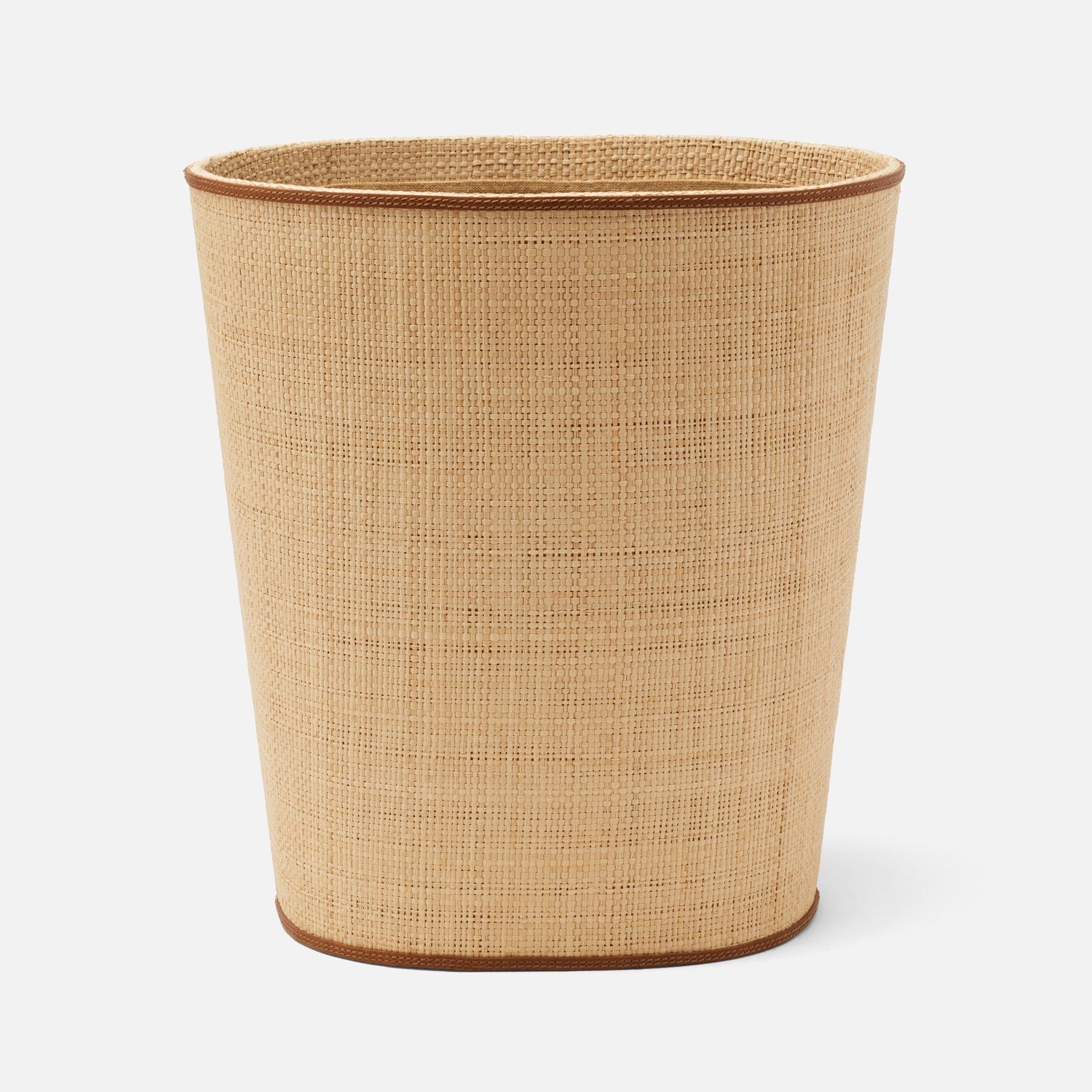 Hanford, Natural/Saddle, Wastebasket, Oval, Raffia/Leather