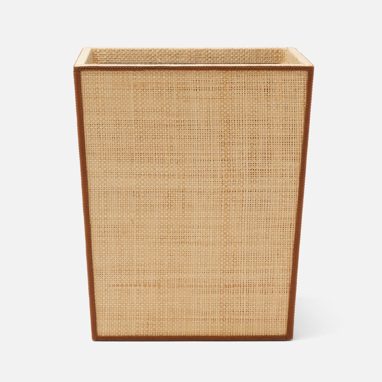 Hanford, Natural/Saddle, Wastebasket, Rectangular Tapered, Raffia/Leather