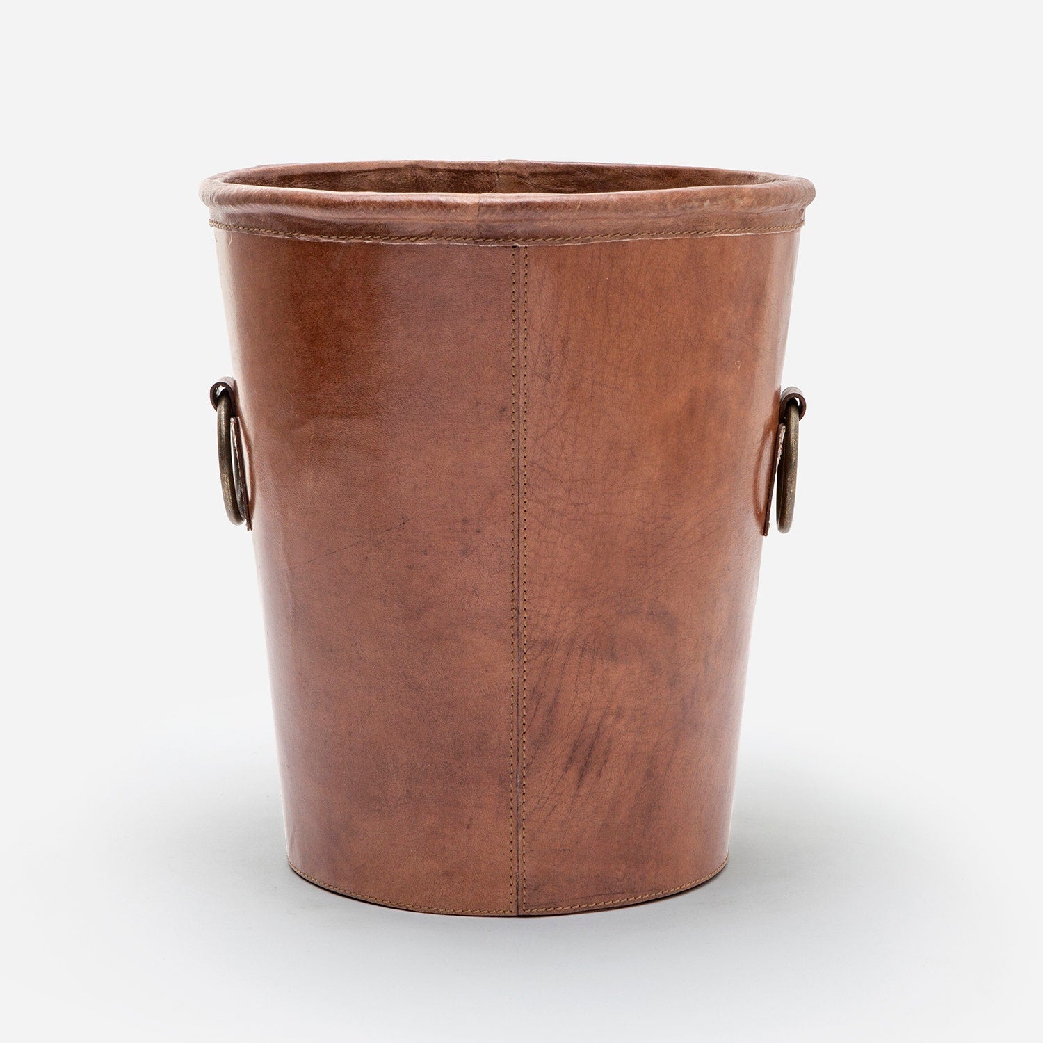 Ogden, Tobacco, Wastebasket, Round, Small, Full-Grain Leather