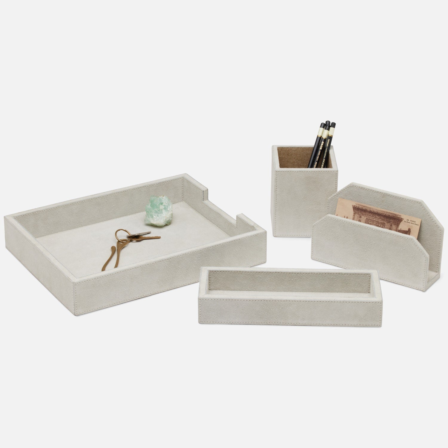 Segovia, Light Gray, Letter Tray Set: Letter Tray, Envelope Holder, Pencil Tray And Pencil Holder, S