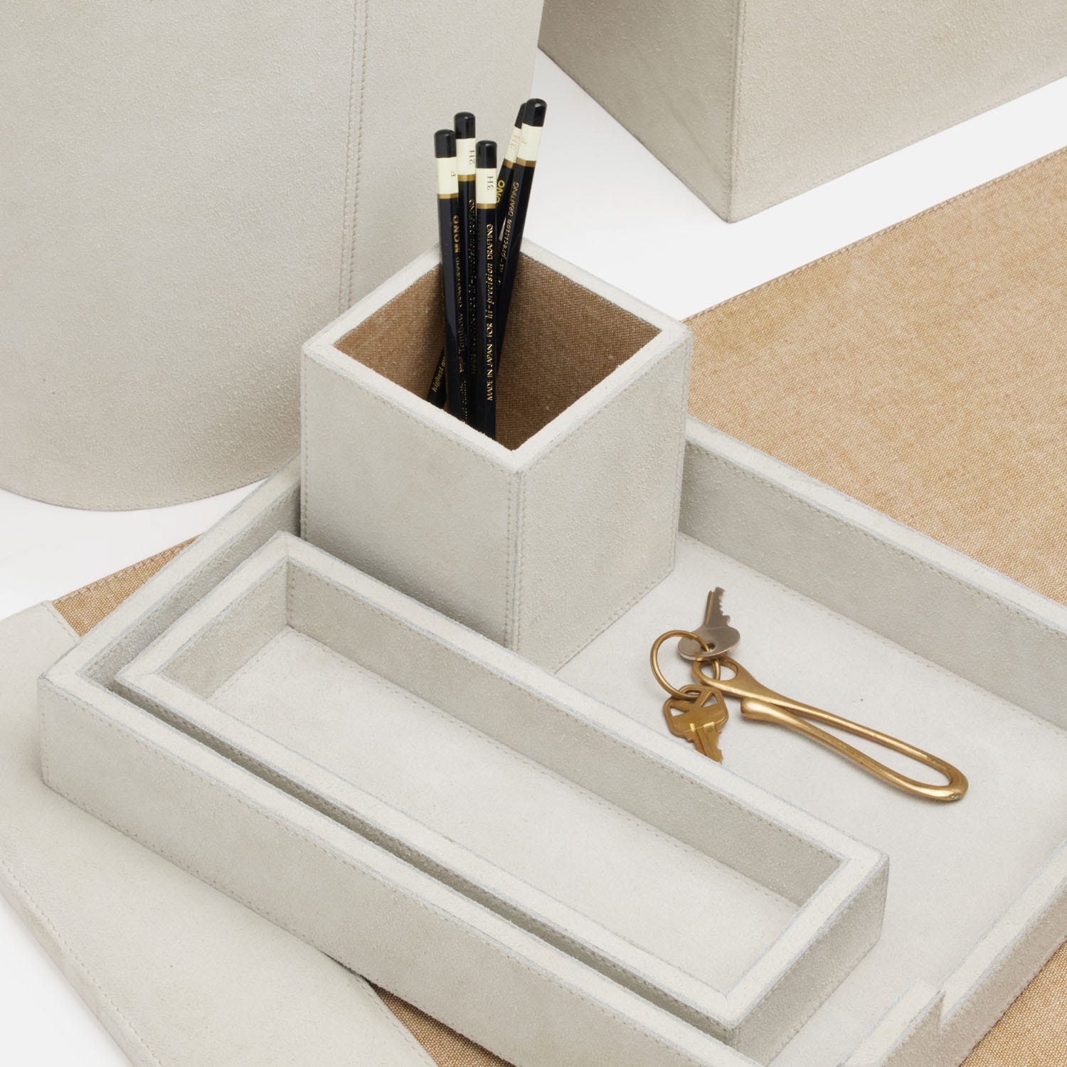 Segovia, Light Gray, Letter Tray Set: Letter Tray, Envelope Holder, Pencil Tray And Pencil Holder, S